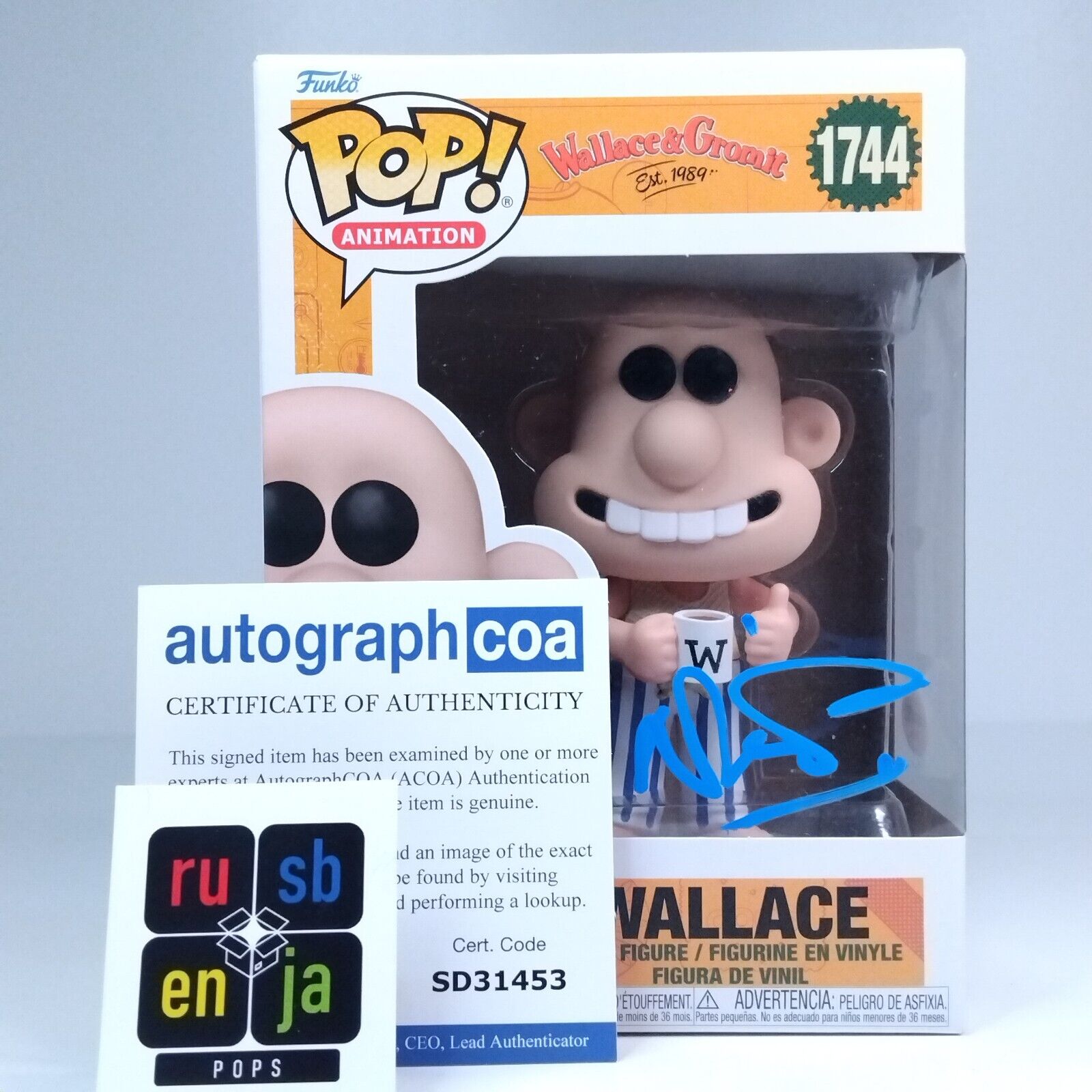 Funko Pop! Animation Wallace & Gromit Signed Nick Park COA #1744 WS