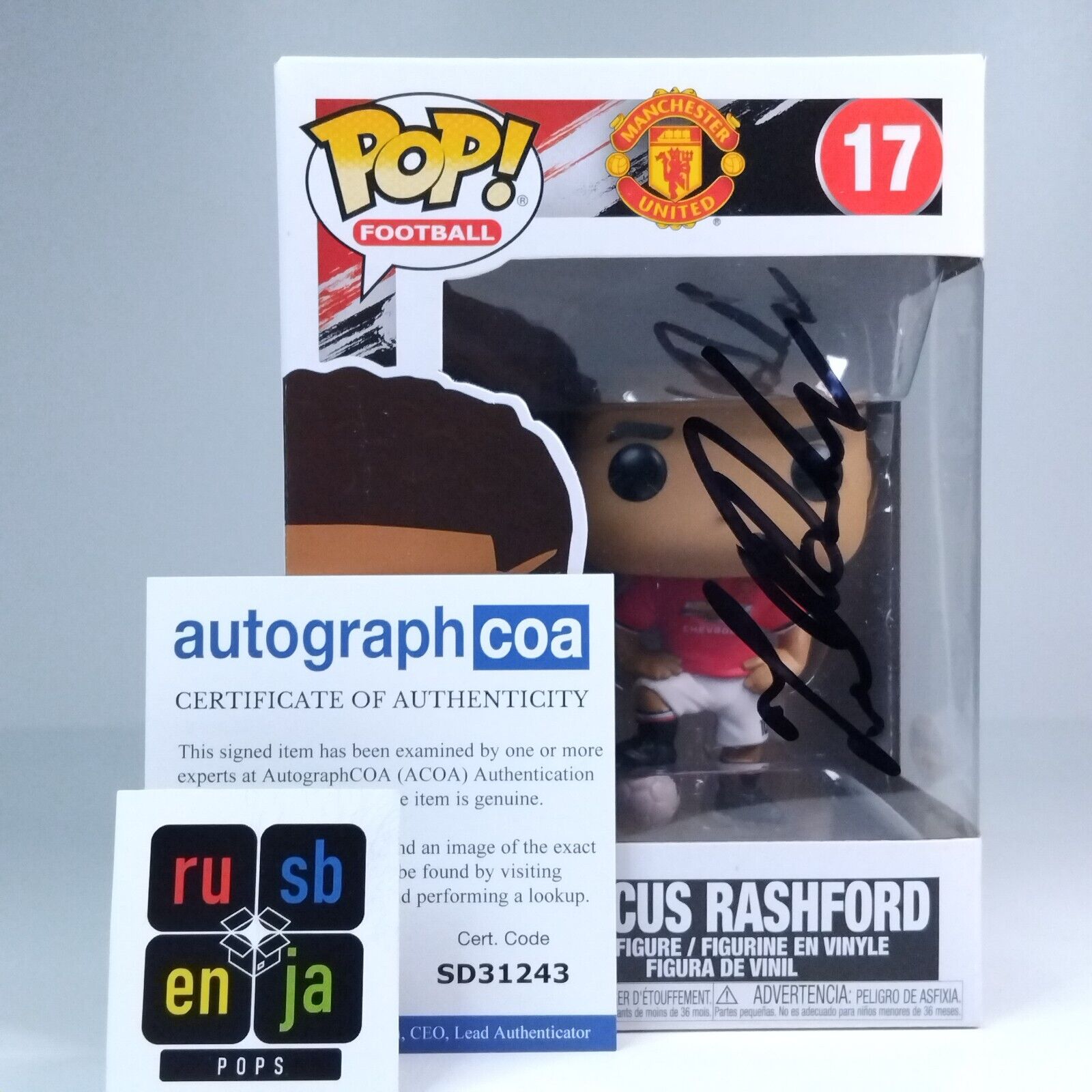 Funko Pop! Sports Football Manchester United Signed Marcus Rashford COA #17 WS