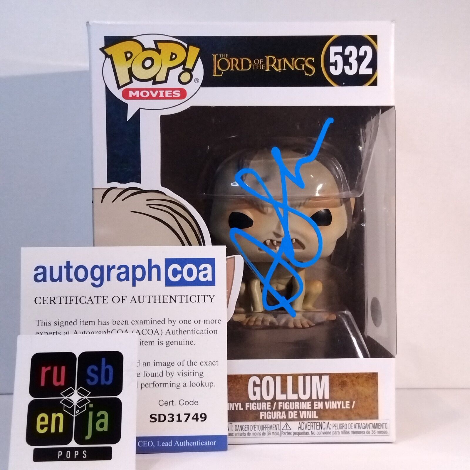 Funko Pop! Movies Lord of the Rings Gollum Signed Andy Serkis COA #532 WS