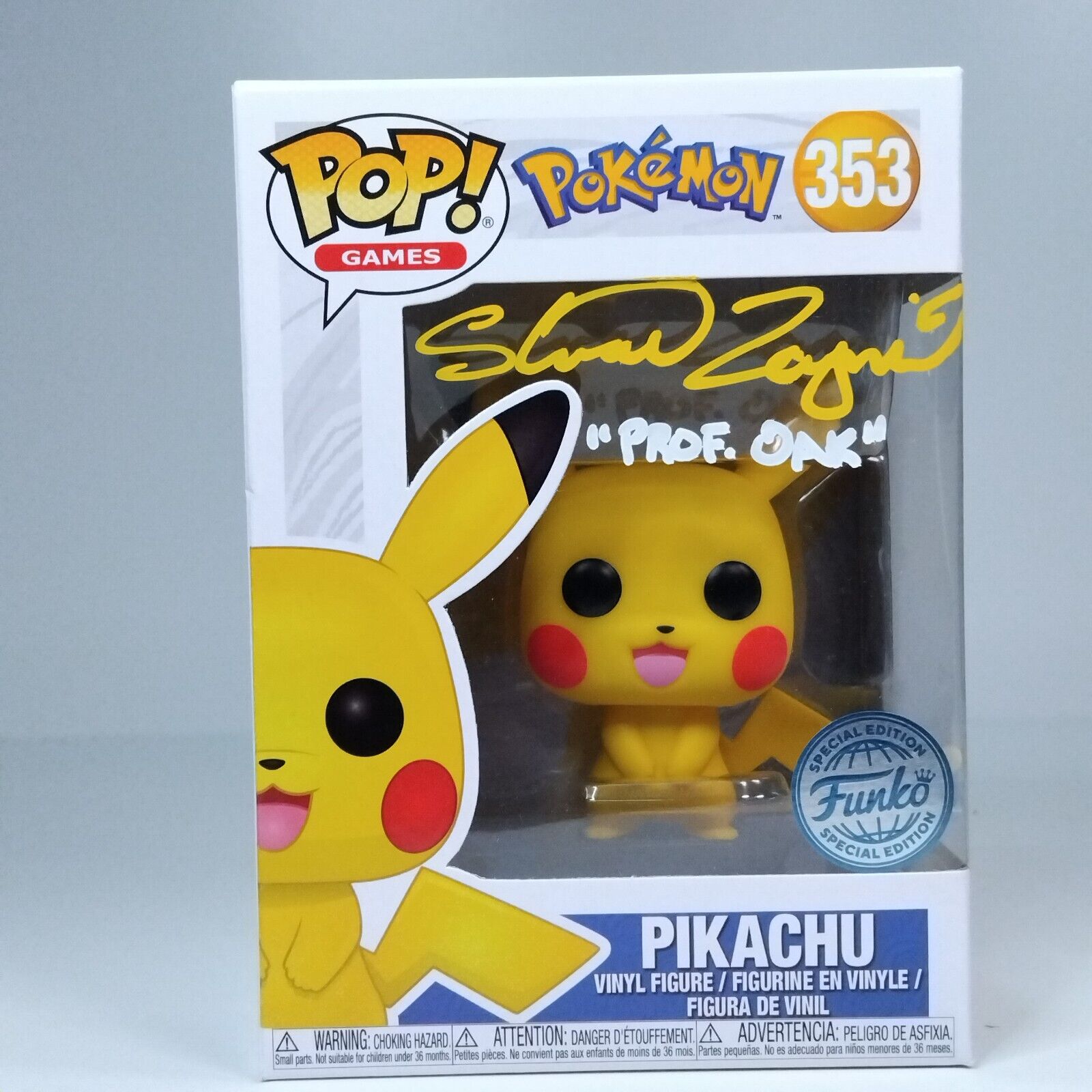 Funko Pop! Games Pokemon Pikachu Signed Professor Oak Stuart Zagnit COA #353