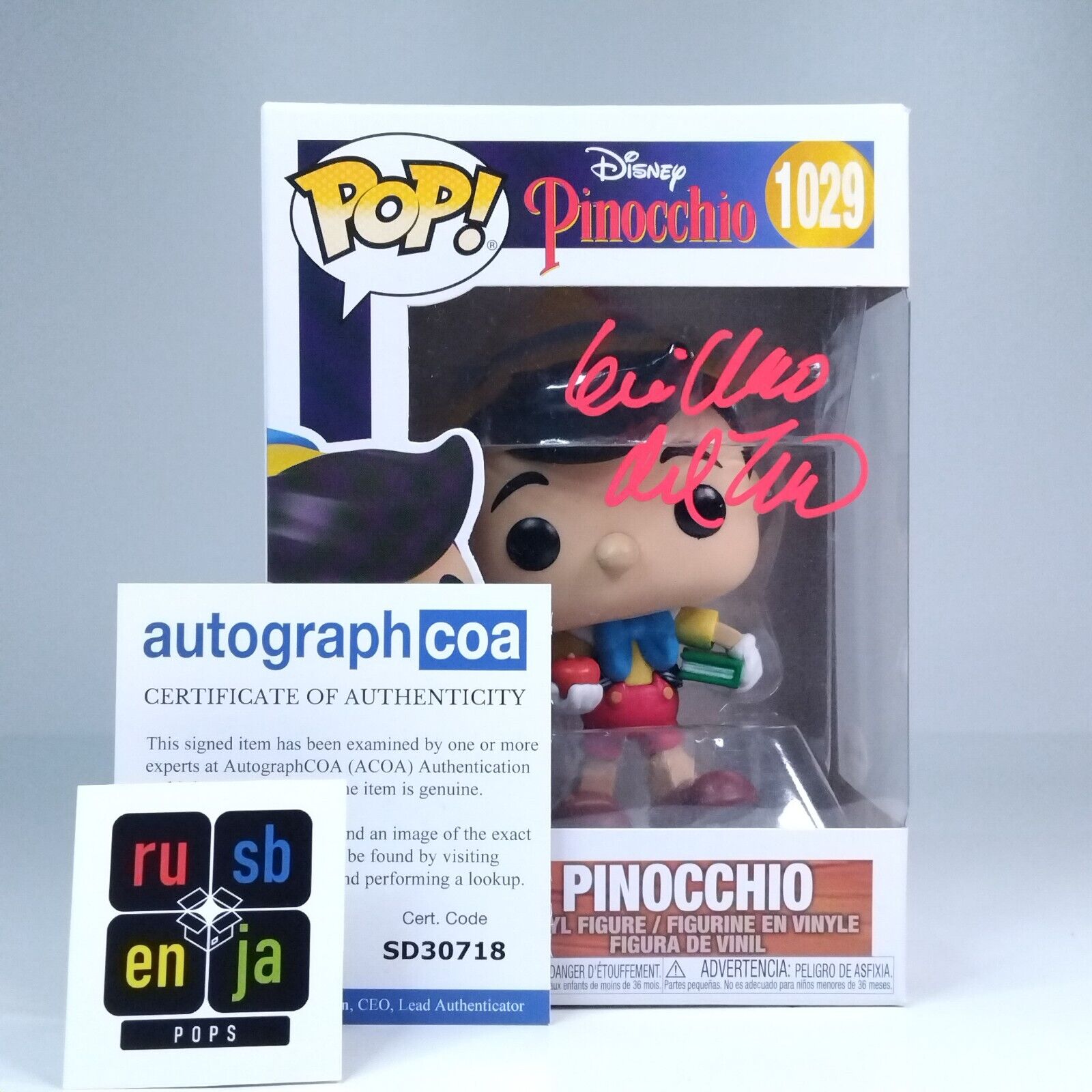 Funko Pop! Disney Pinocchio Signed Guillermo Del Toro Director COA #1029 WS