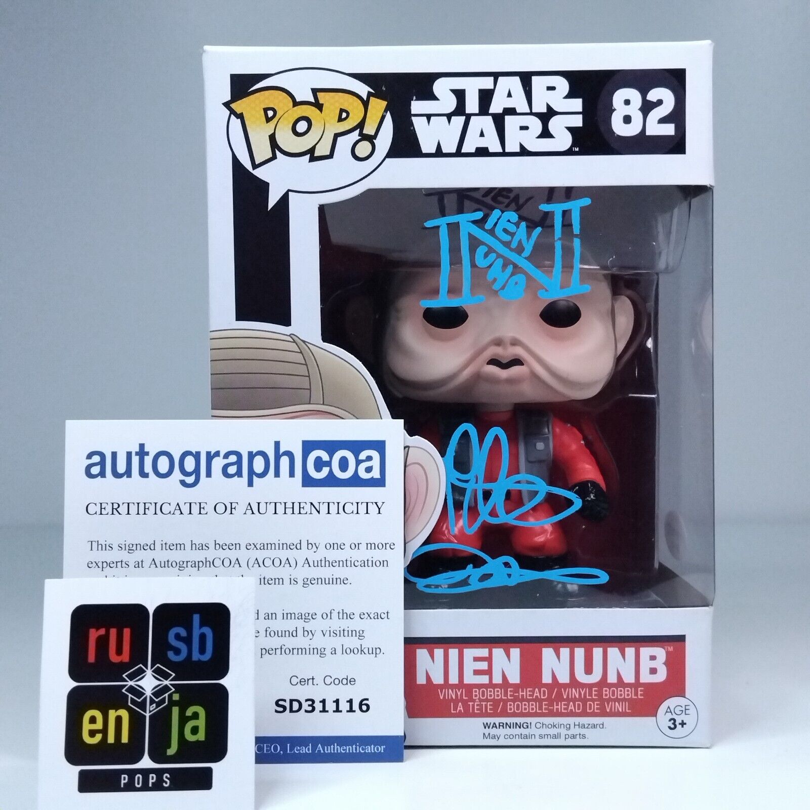 Funko Pop! Star Wars Nien Nunb Signed Mike Quinn COA #82 WS