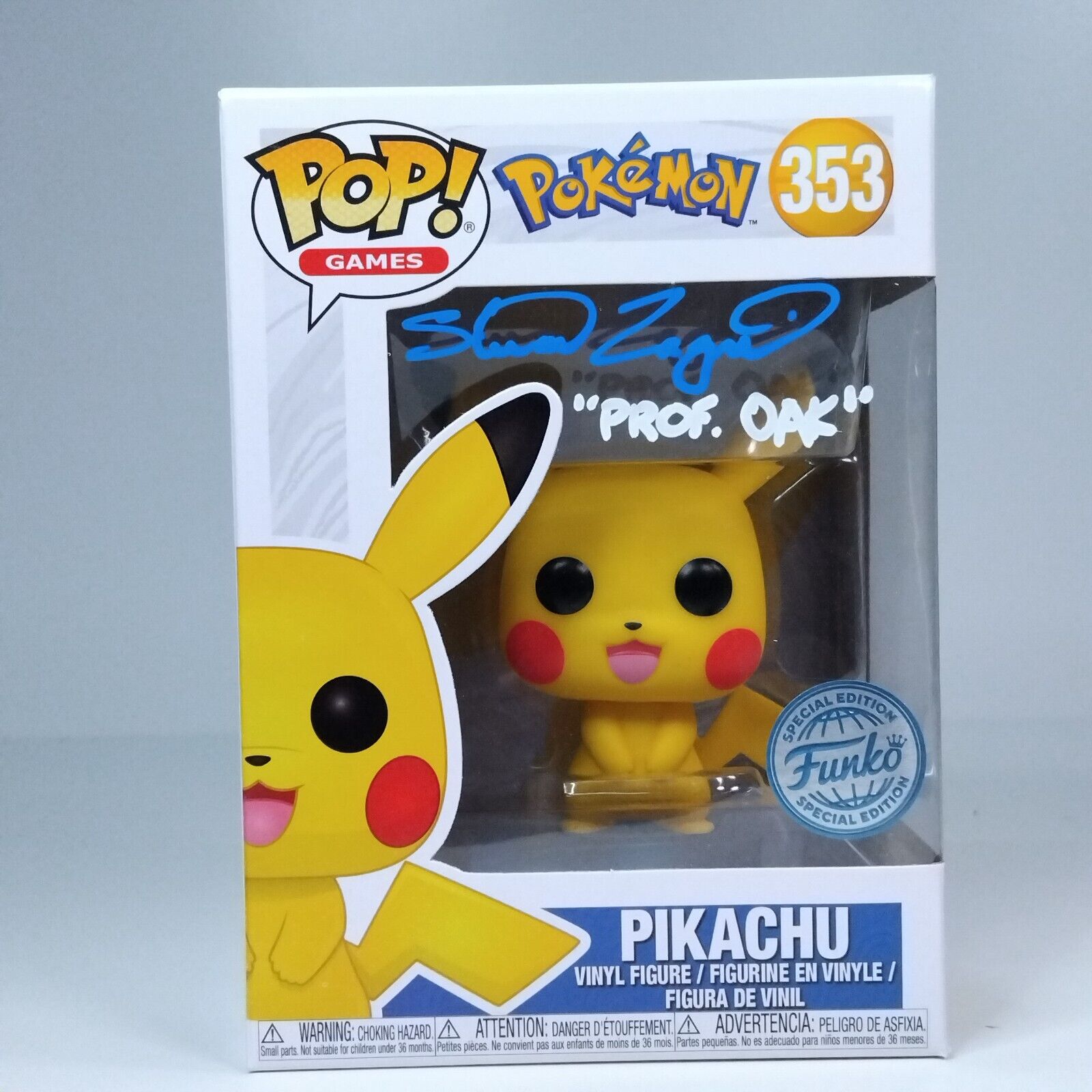 Funko Pop! Games Pokemon Pikachu Signed Professor Oak Stuart Zagnit COA #353