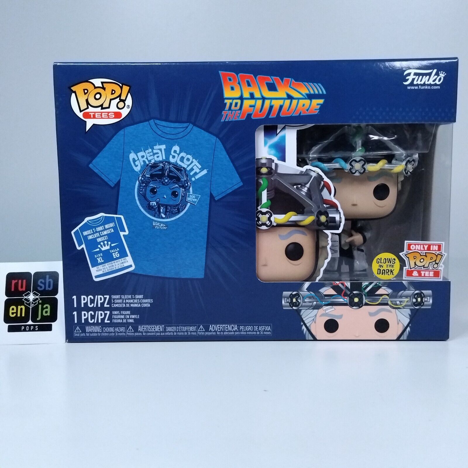 Funko Pop! Movies Back to the Future Doc with Helmet Glows with XL Tee #959