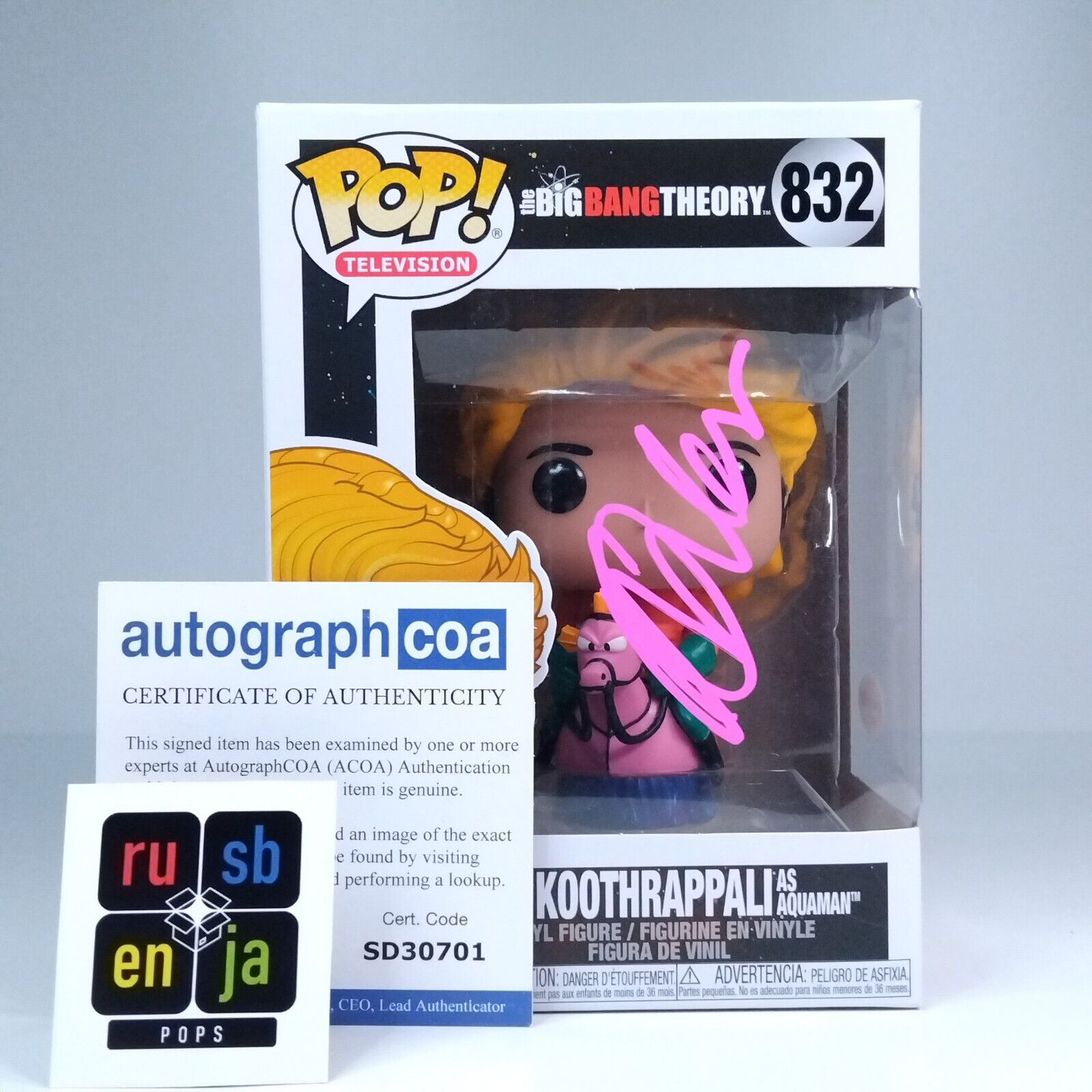 Funko Pop! TV The Big Bang Theory Raj Koothrappali Signed COA #832 WS