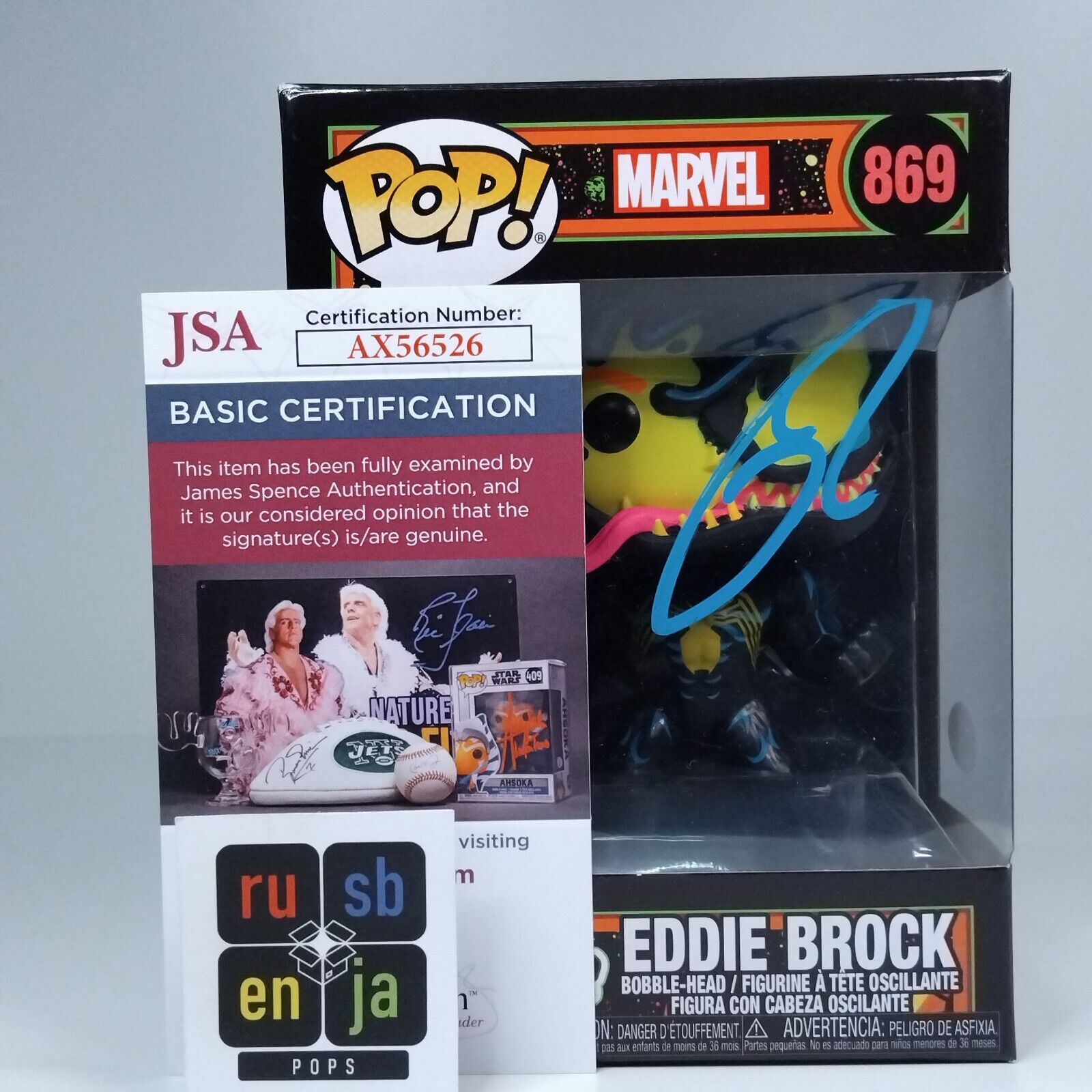 Funko Pop! Marvel Blacklight Eddie Brock Signed Tom Hardy COA #869 WS