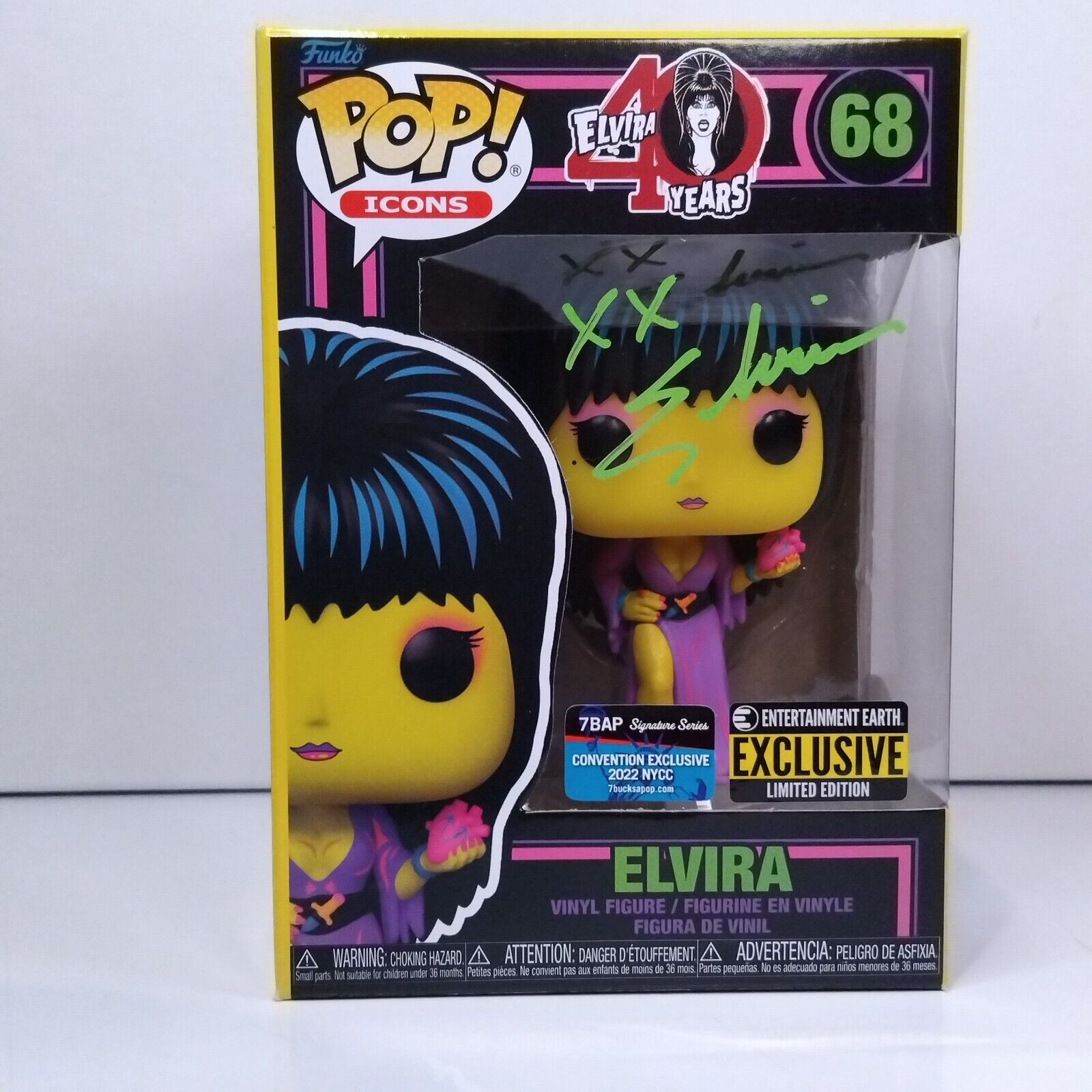 Funko Pop! TV Icons Elvira Mistress of Darkness Blacklight Signed 7BAP COA #68