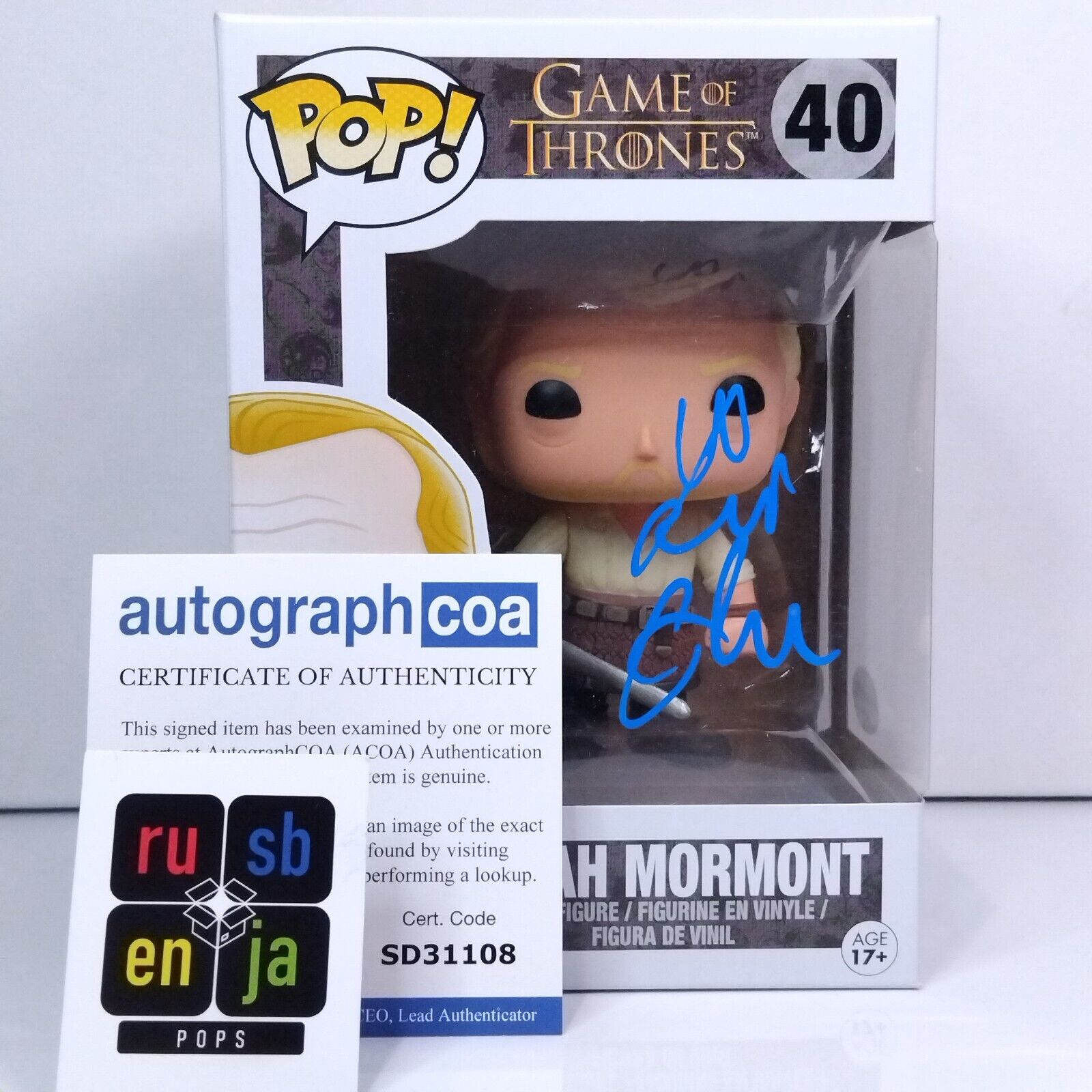 Funko Pop! TV Game of Thrones Jorah Mormont Signed Iain Glen COA #40 WS