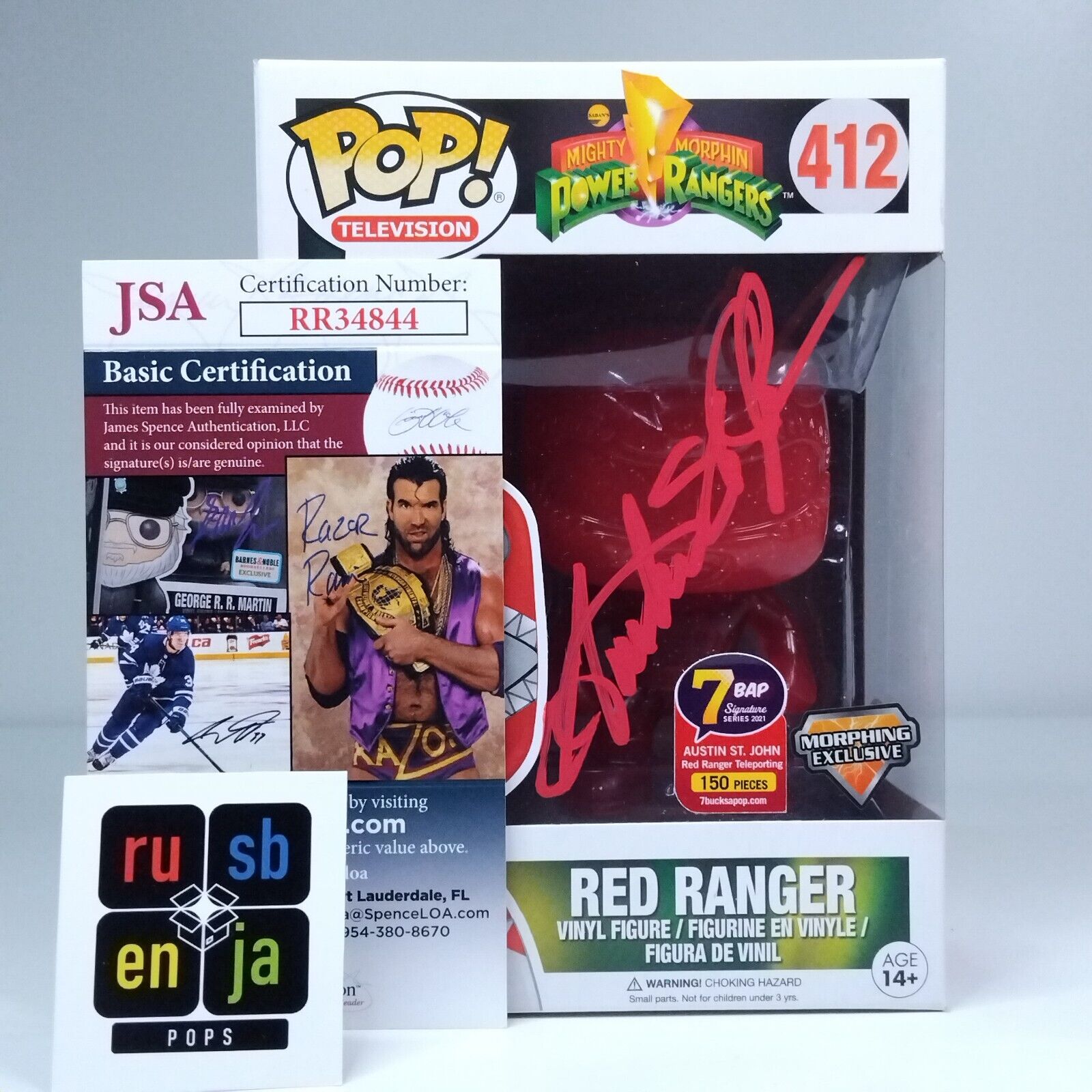 Funko Pop! TV Power Rangers Red Ranger Signed Austin St. John 7BAP COA #412