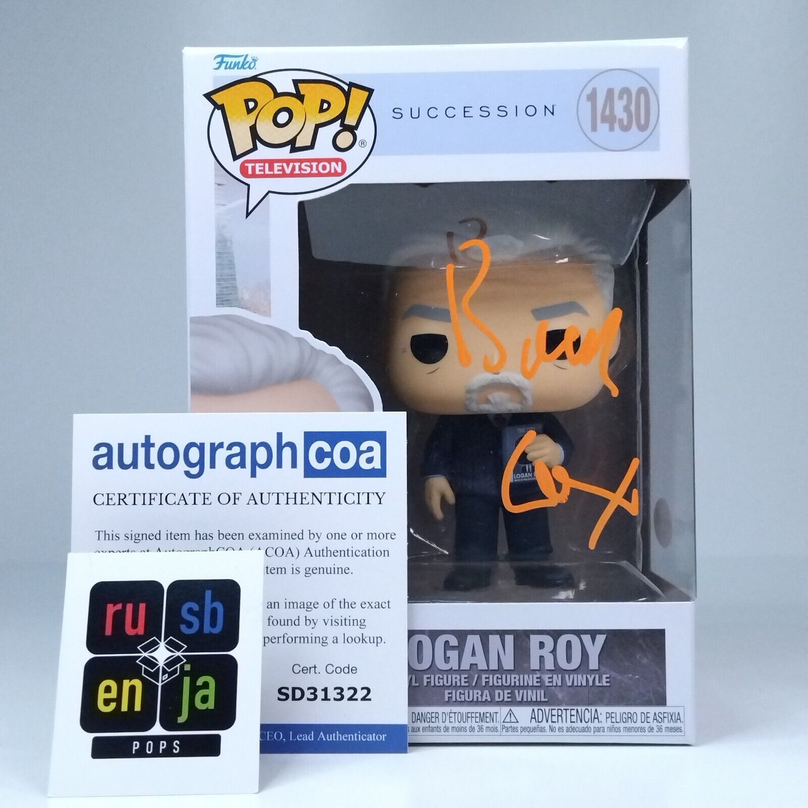 Funko Pop! TV Succession Logan Roy Signed Brian Cox COA #1430 WS