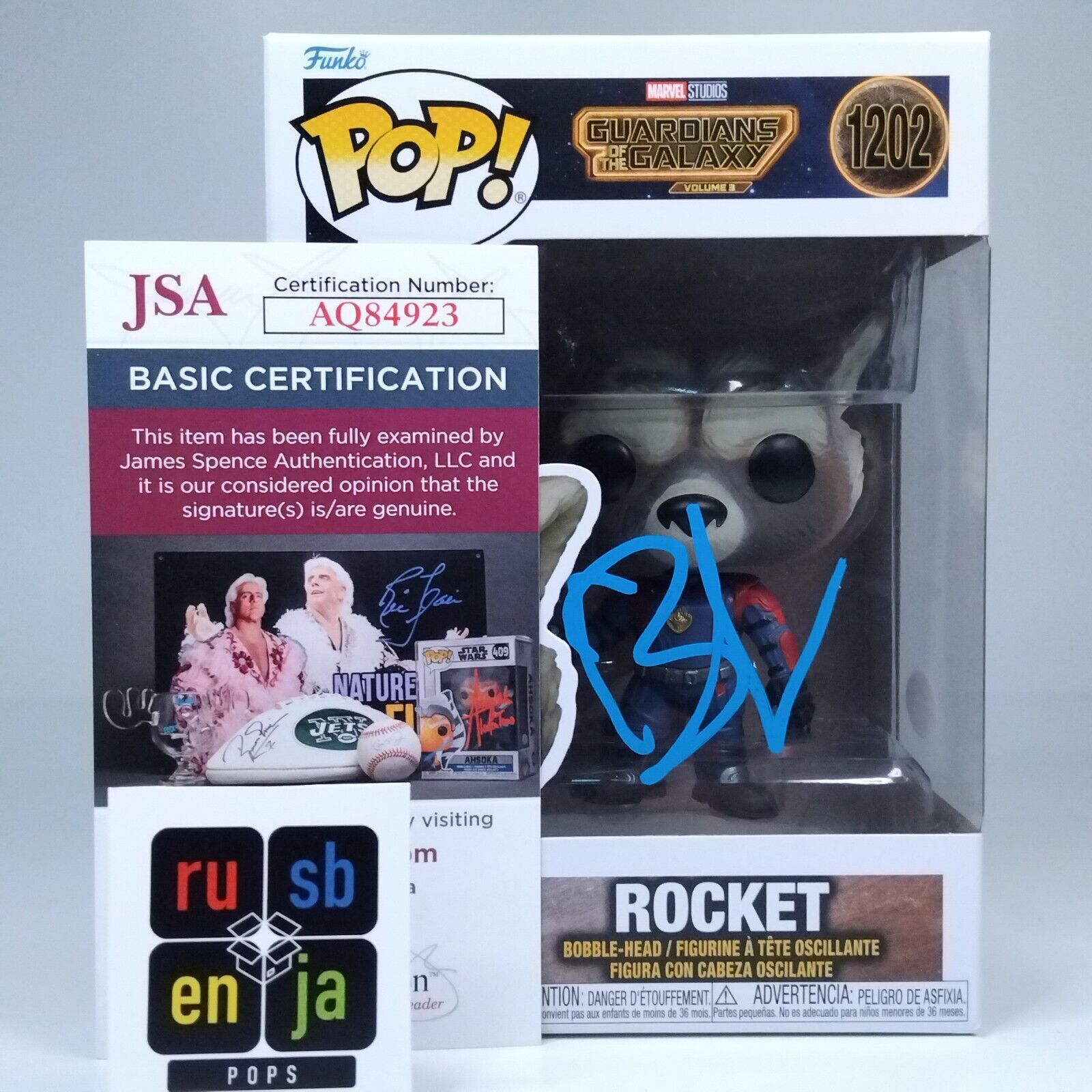 Funko Pop! Marvel Guardians Galaxy Rocket Signed Bradley Cooper COA #1202 WS