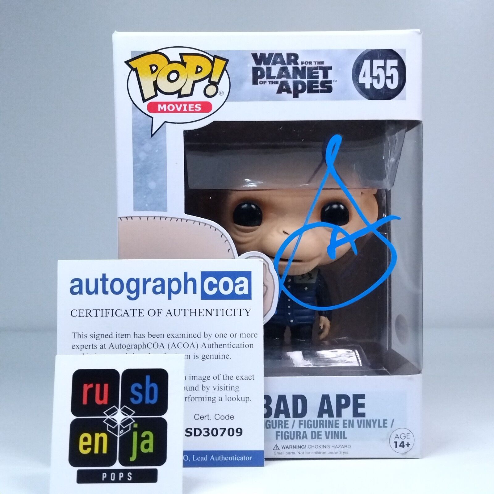 Funko Pop! Movies Planet of the Apes Bad Ape Signed Steve Zahn COA #455 WS