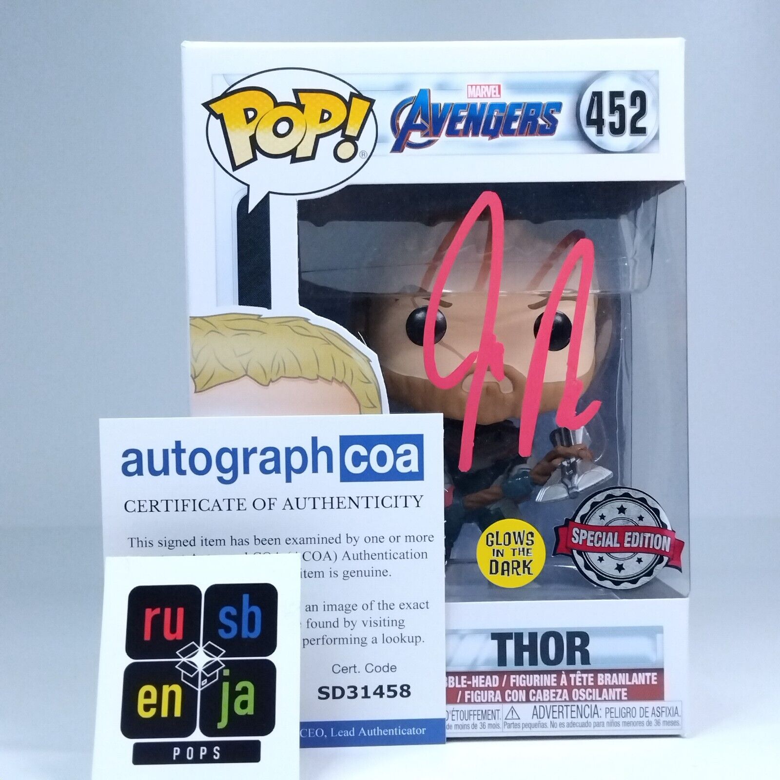 Funko Pop! Marvel Avengers Thor Signed Joe Russo Director COA #452 WS