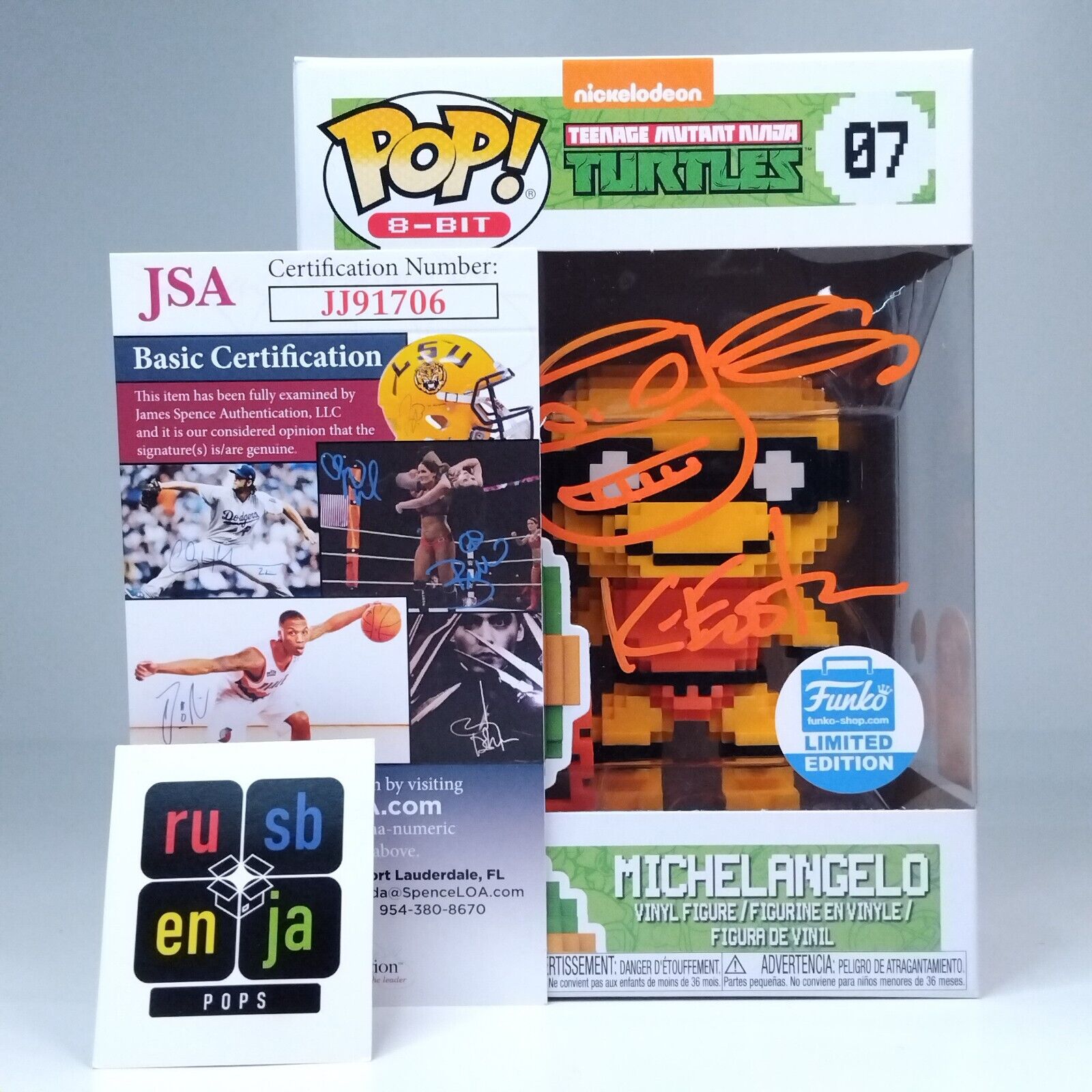 Funko Pop! 8-BIT TMNT Ninja Turtles Michelangelo Signed Kevin Eastman 7BAP #07