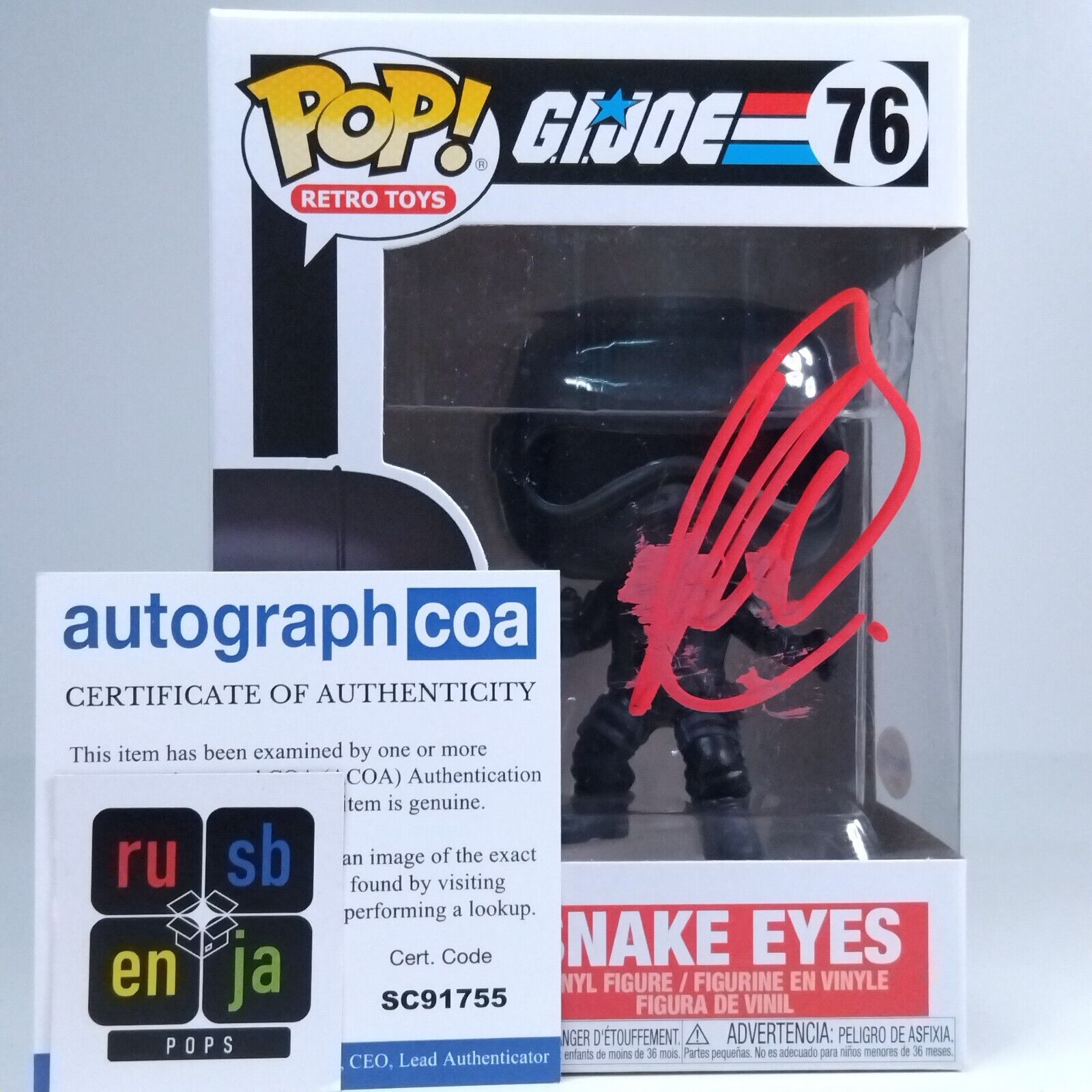 Funko Pop! Retro Toys GI Joe Snake Eyes Signed Henry Golding COA #76 WS