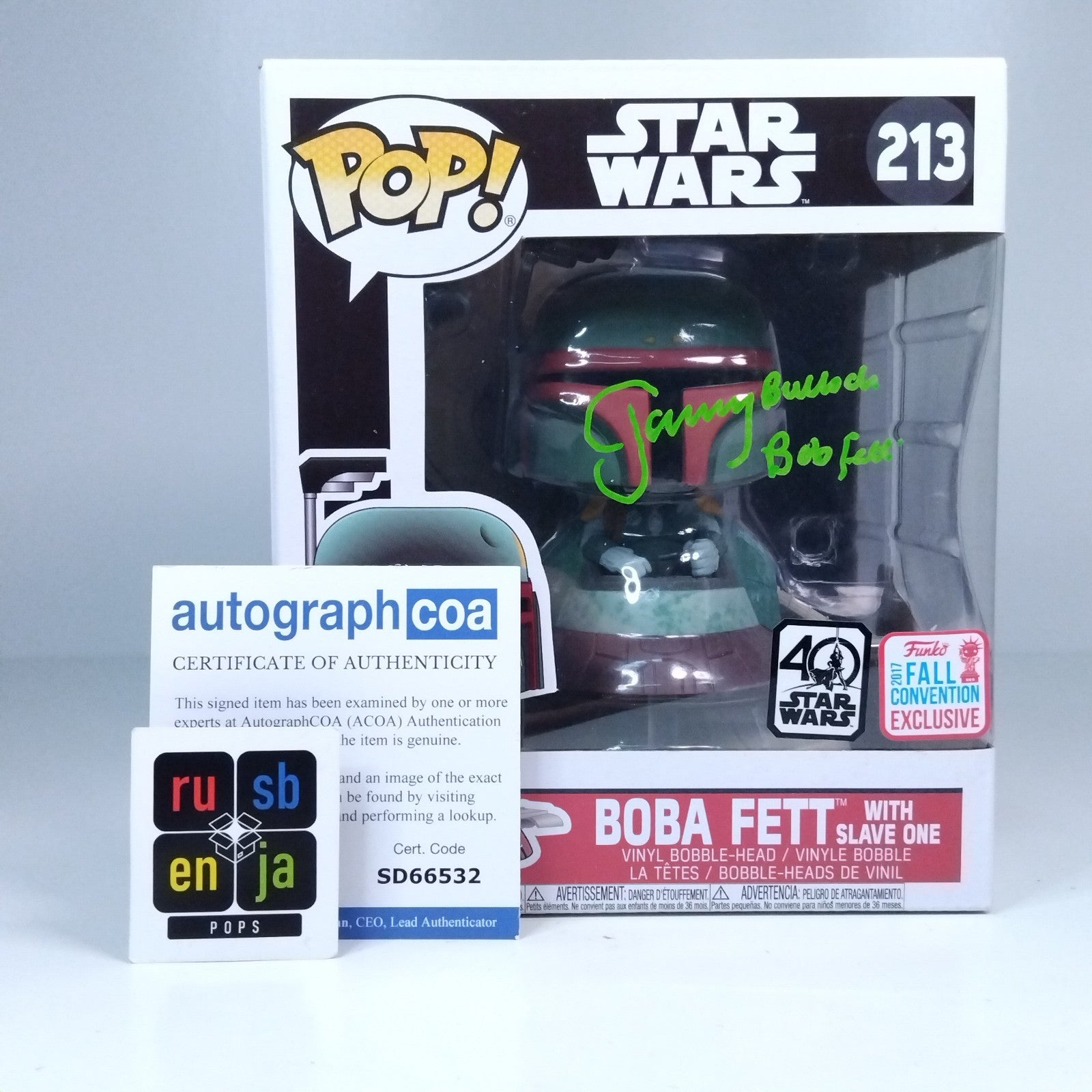 Funko Pop! Star Wars Boba Fett Slave One Signed Jeremy Bulloch COA #213