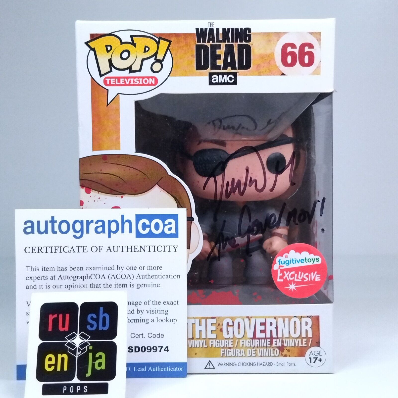 Funko Pop! The Walking Dead The Governor Bloody Signed David Morrissey COA #66