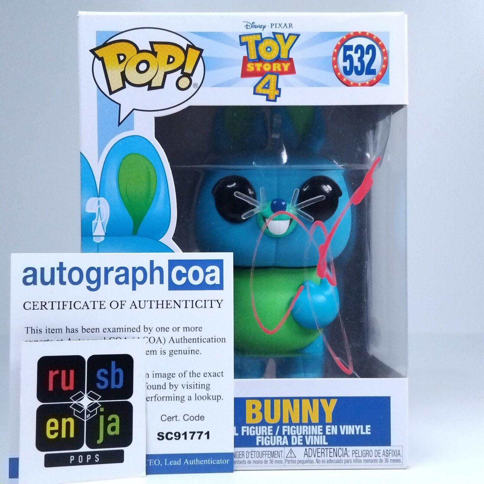 Funko Pop! Disney Toy Story Bunny Signed Jordan Peele COA #532 WS