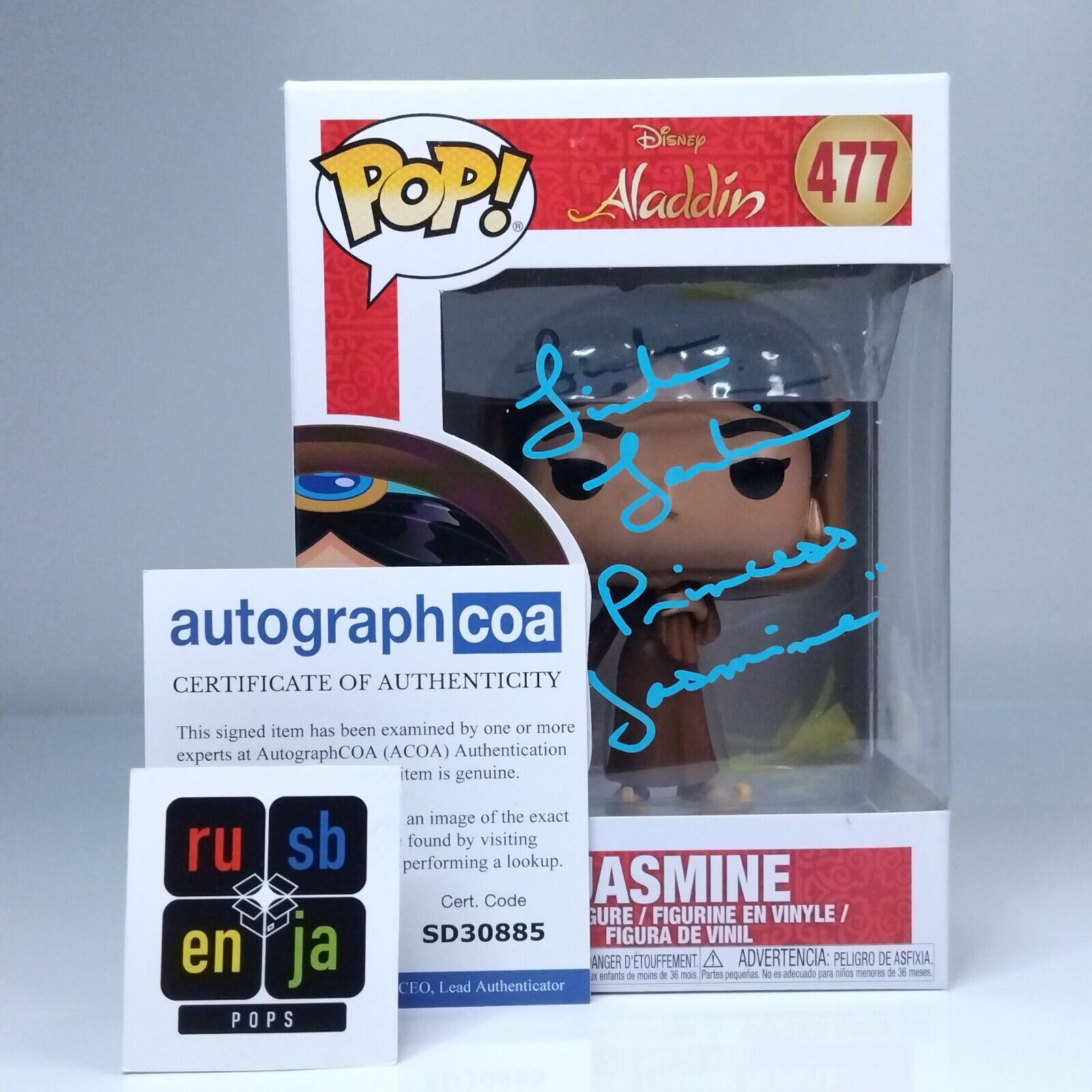 Funko Pop! Disney Aladin Princess Jasmine Signed Linda Larkin COA #477 WS