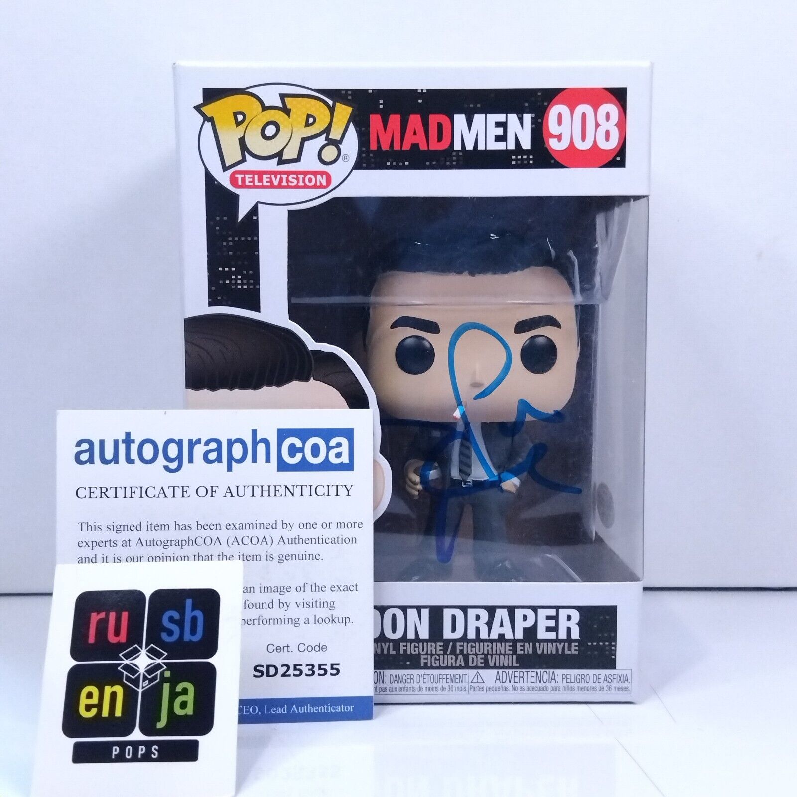 Funko Pop! TV Mad Men Don Draper Signed Jon Hamm COA #908 WS