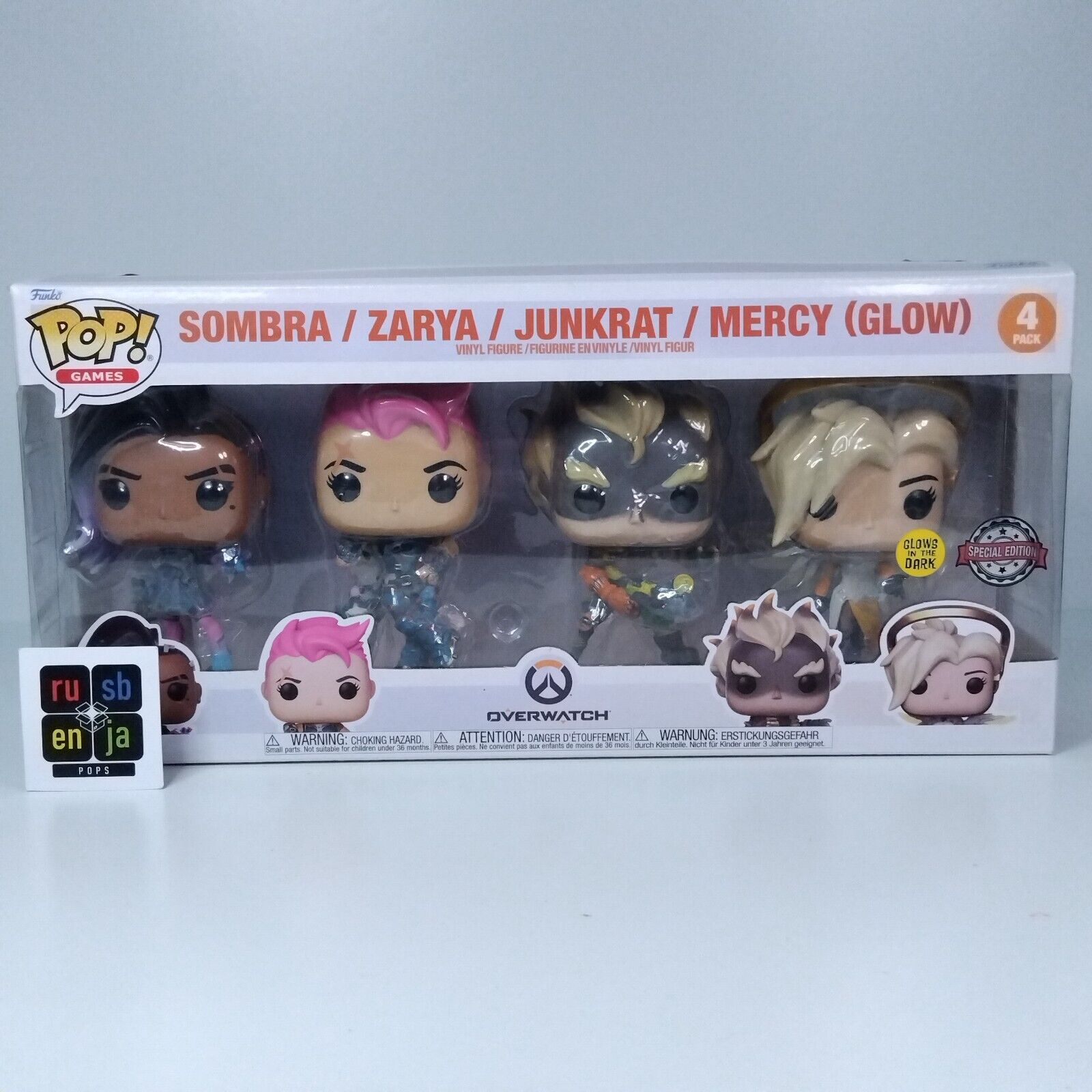 Funko Pop! Games Overwatch Sombra Zarya Junkrat Mercy Glows in Dark 4 Pack