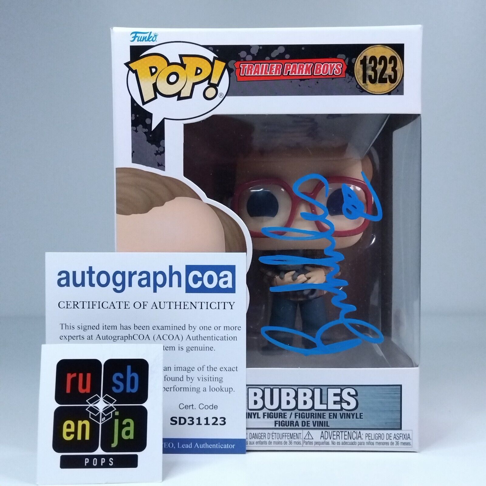 Funko Pop! TV Trailer Park Boys Bubbles Signed Mike Smith COA #1323 WS