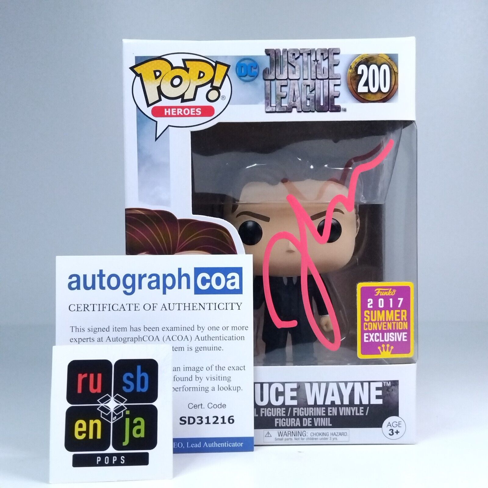 Funko Pop! DC Heroes Justice League Bruce Wayne Signed Zack Snyder COA #200 WS