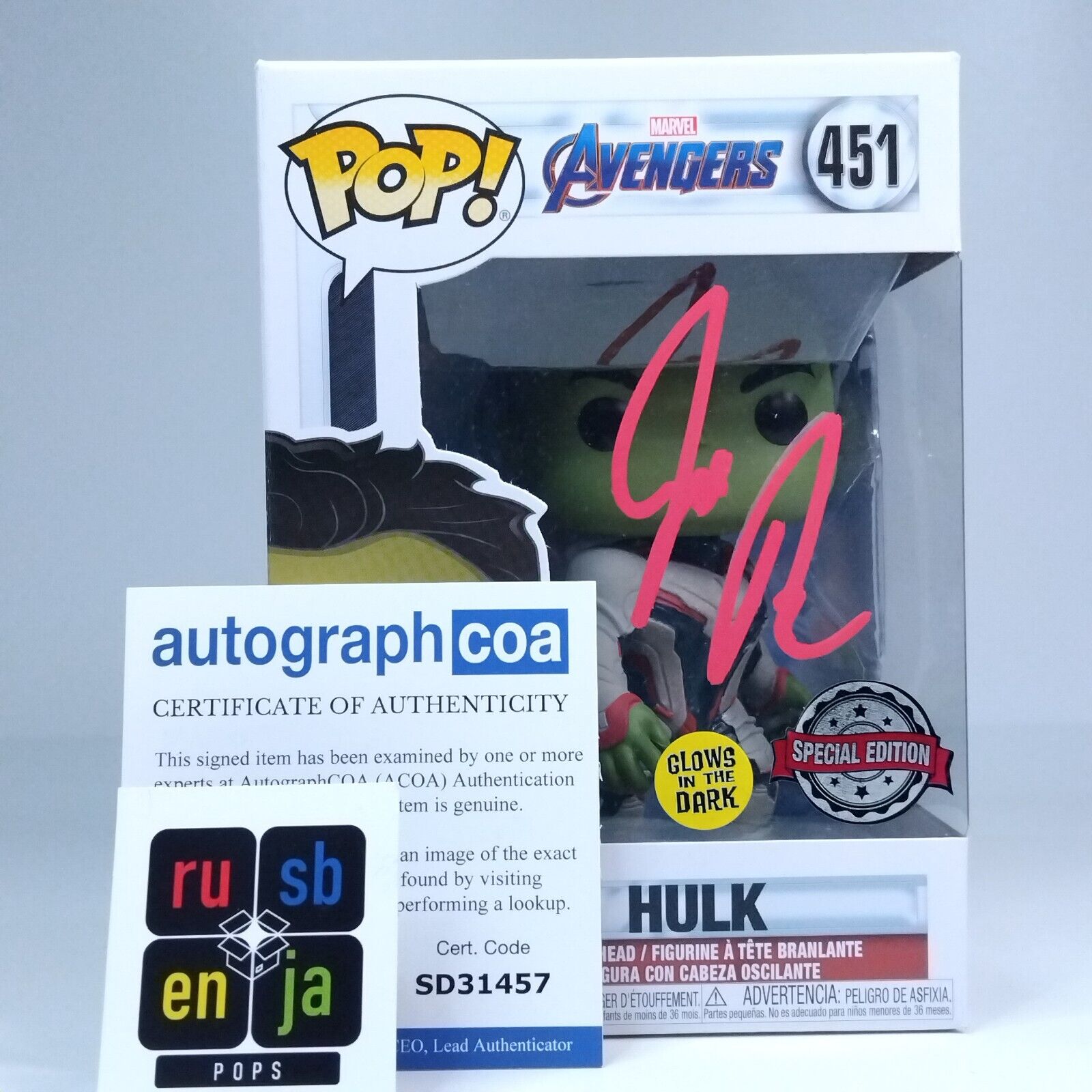 Funko Pop! Marvel Avengers Hulk Signed Joe Russo Director COA #451 WS