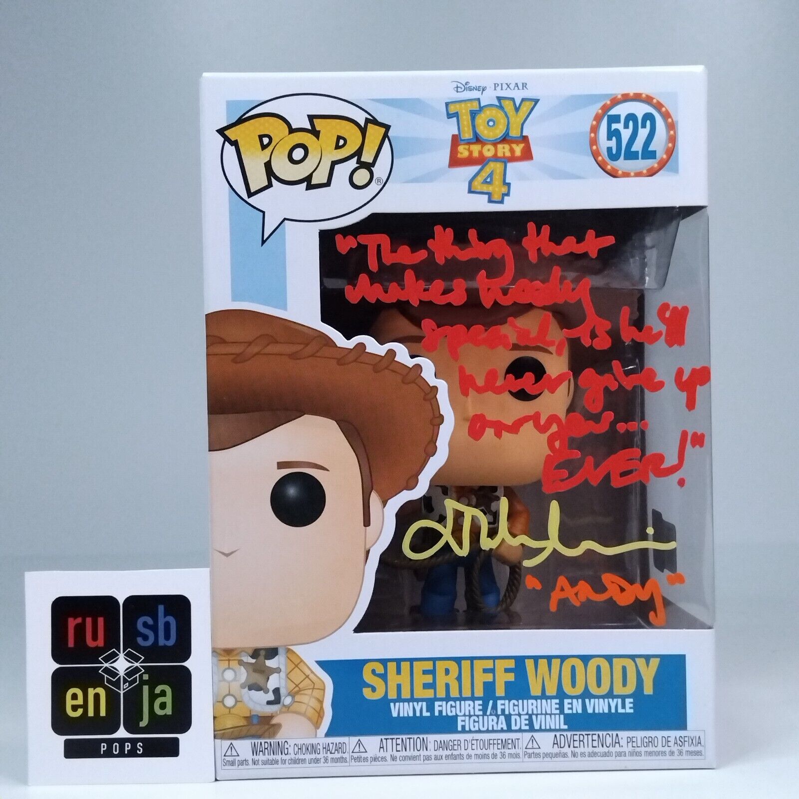 Funko Pop! Disney Toy Story Woody Andy Signed John Morris COA #522