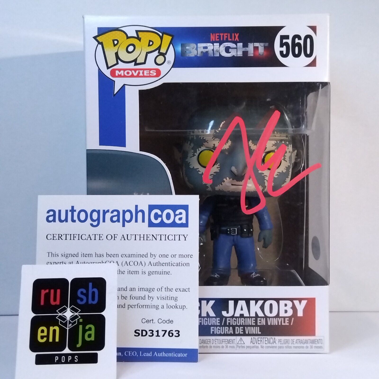 Funko Pop! Movies Bright Nick Jakoby Signed Joel Edgerton COA #560 WS