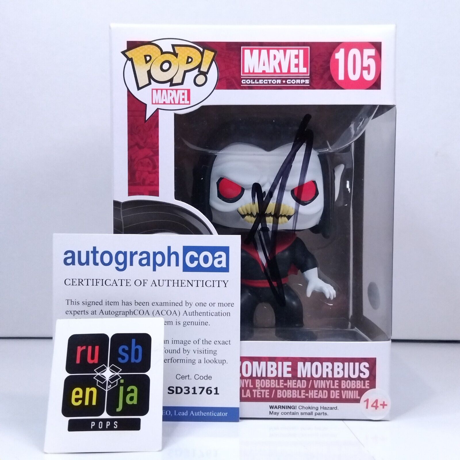 Funko Pop! Marvel Zombie Morbius Signed Jared Leto COA #105 WS