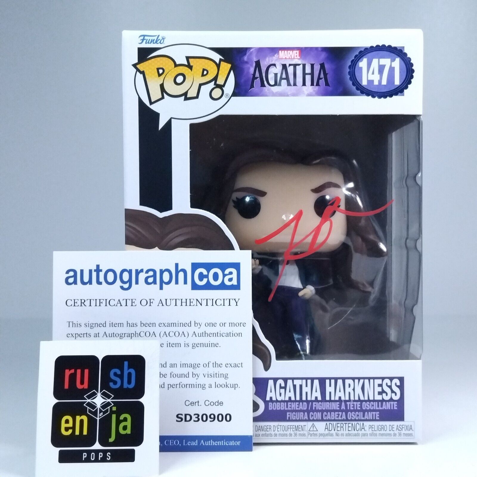 Funko Pop! Marvel Agatha Harkness Signed Kathryn Hahn COA #1471 WS