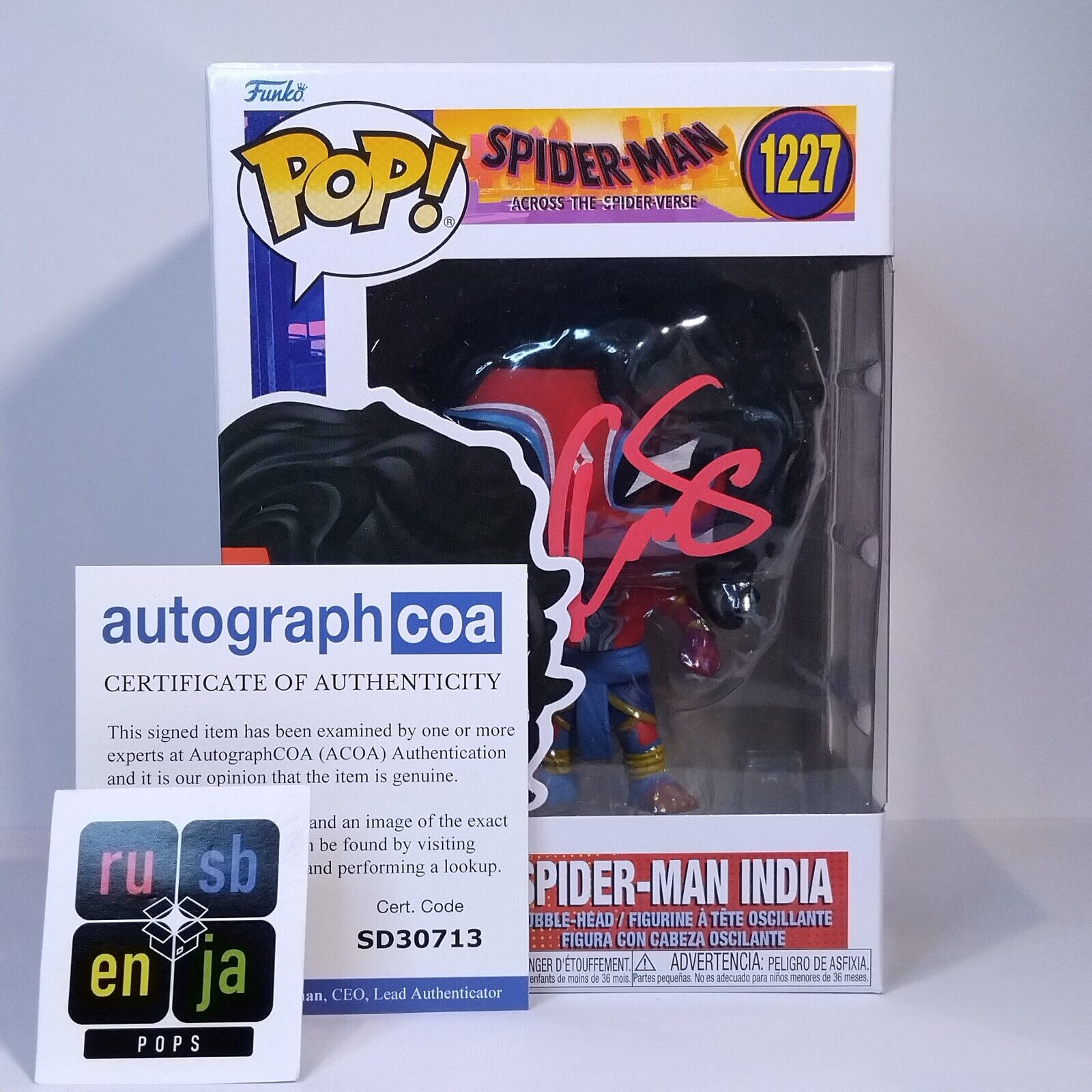 Funko Pop! Marvel Spider-Man India Signed Karan Soni COA #1227 WS