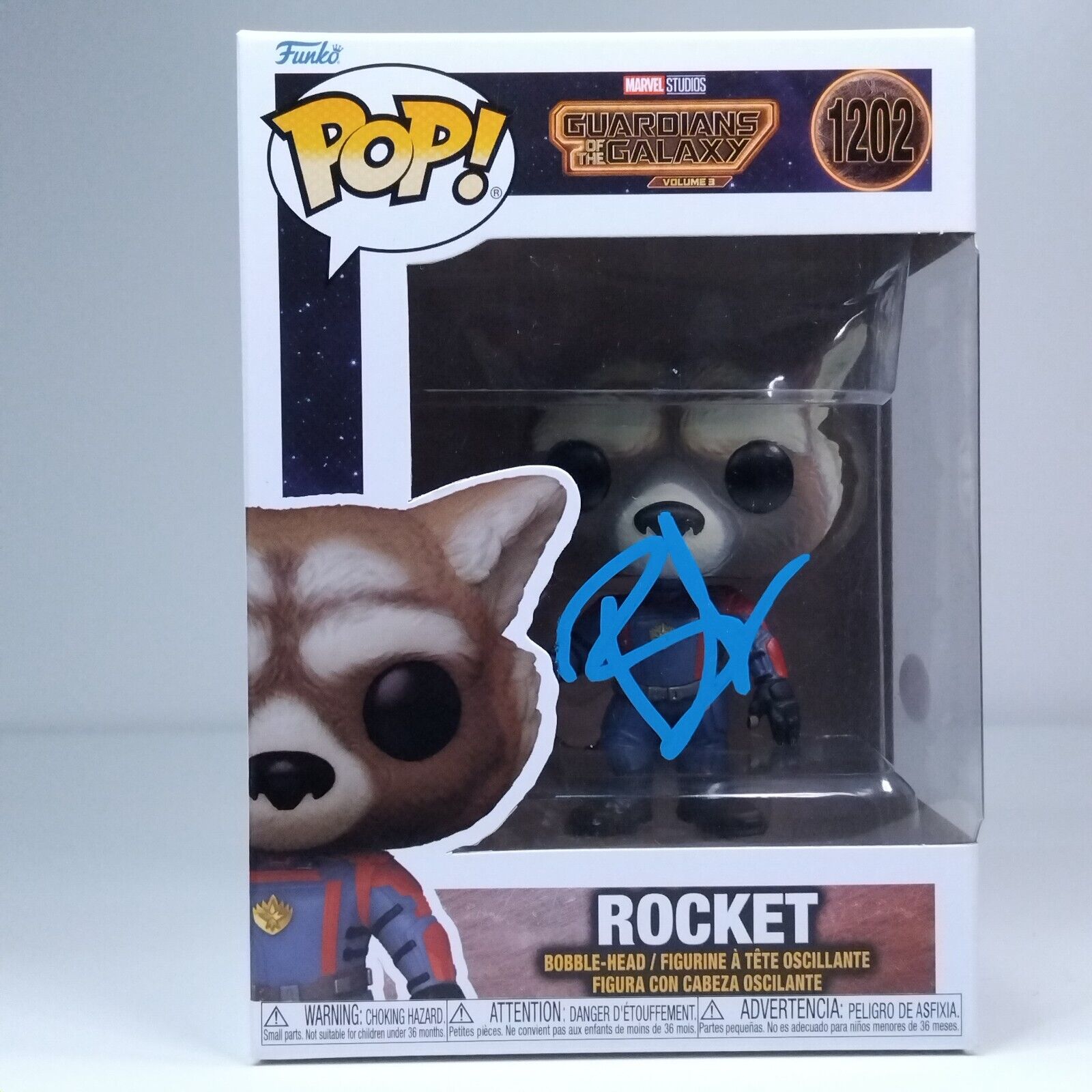 Funko Pop! Marvel Guardians Galaxy Rocket Signed Bradley Cooper COA #1202 WS