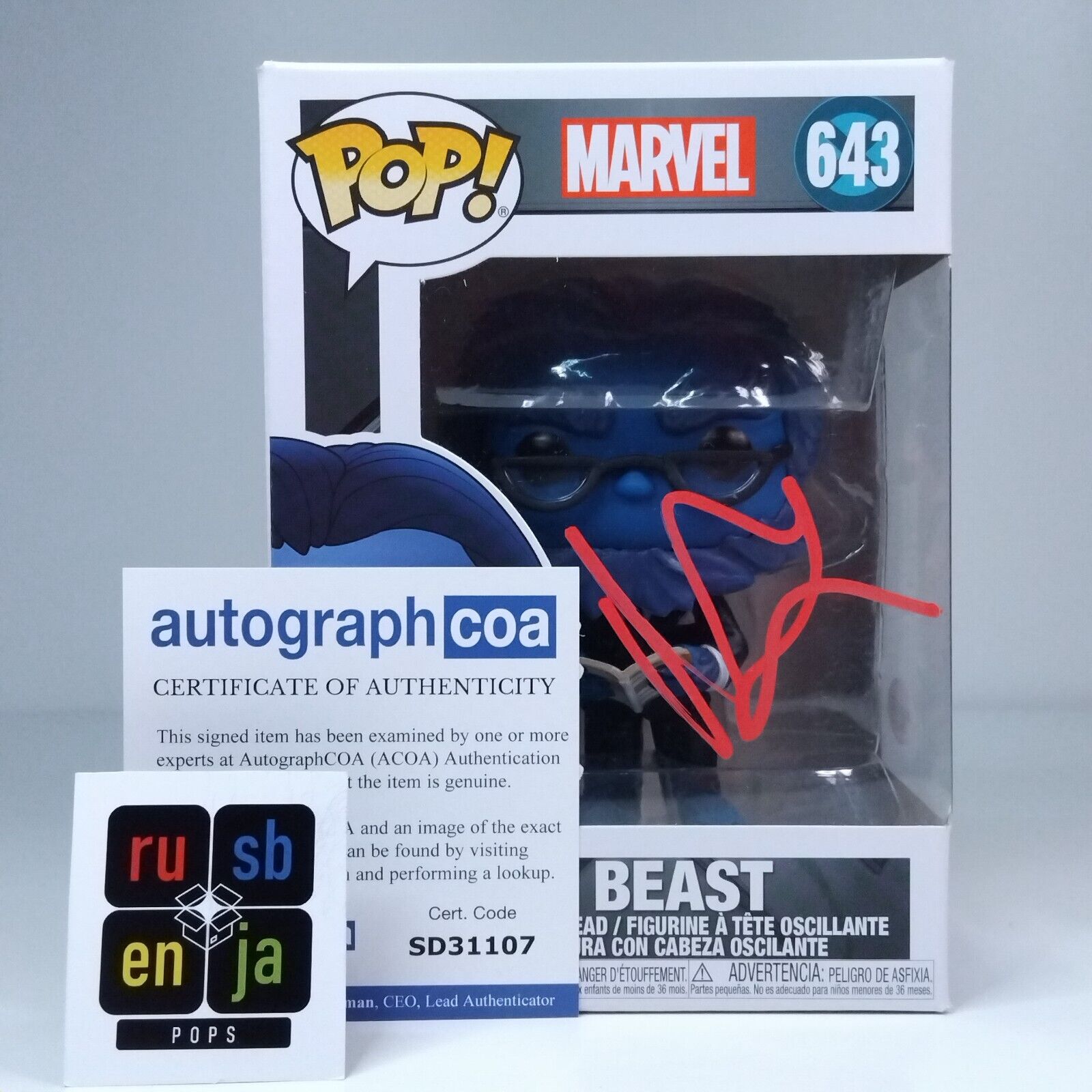 Funko Pop! X-Men Beast Signed Nicholas Hoult COA #643 WS