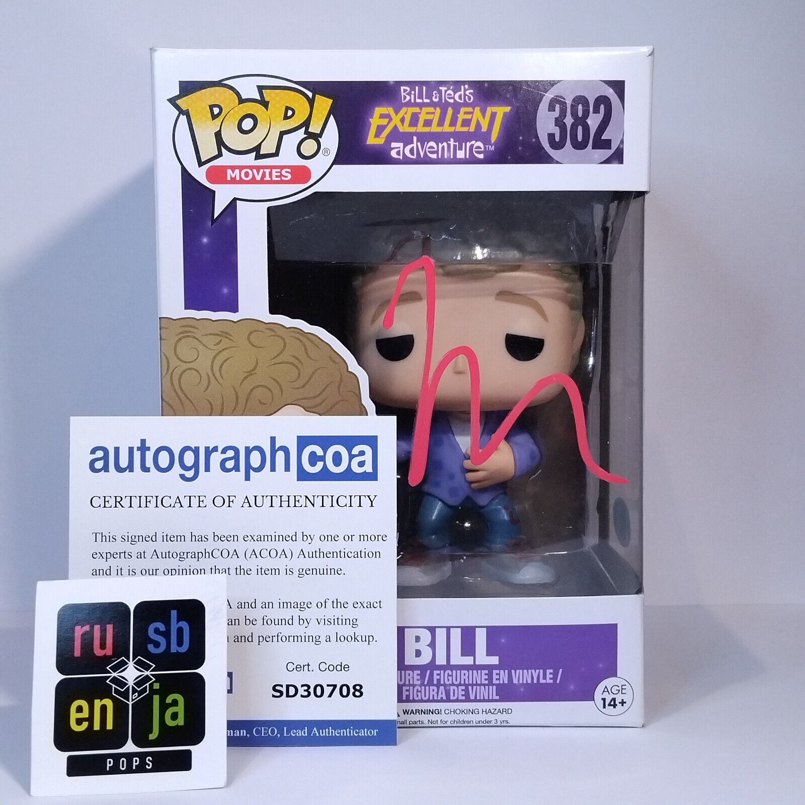 Funko Pop! Movies Bill & Ted Excellent Adventure Signed Alex Winter COA #382 WS