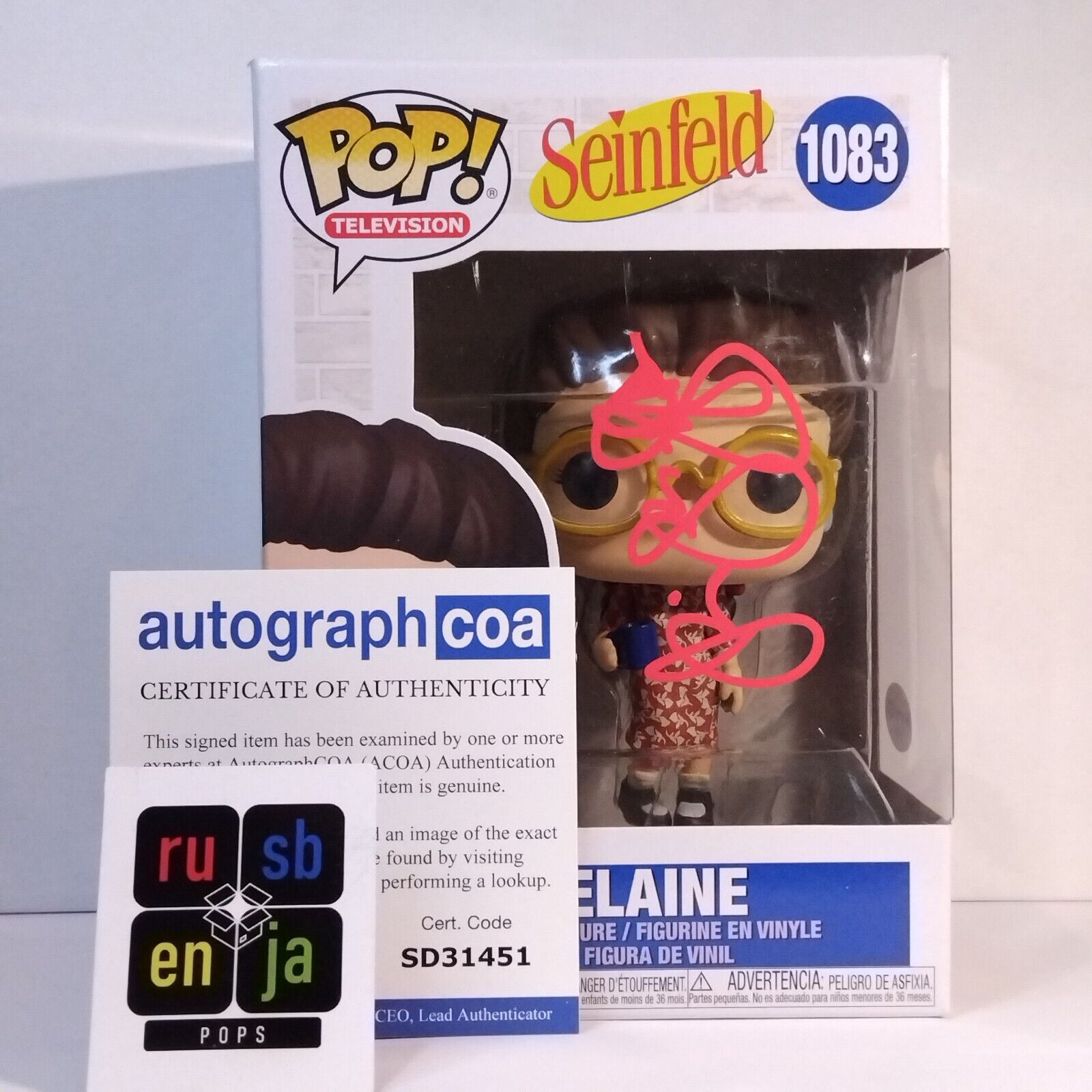 Funko Pop! TV Seinfeld Elaine Julia Louis-Dreyfus COA #1083 WS