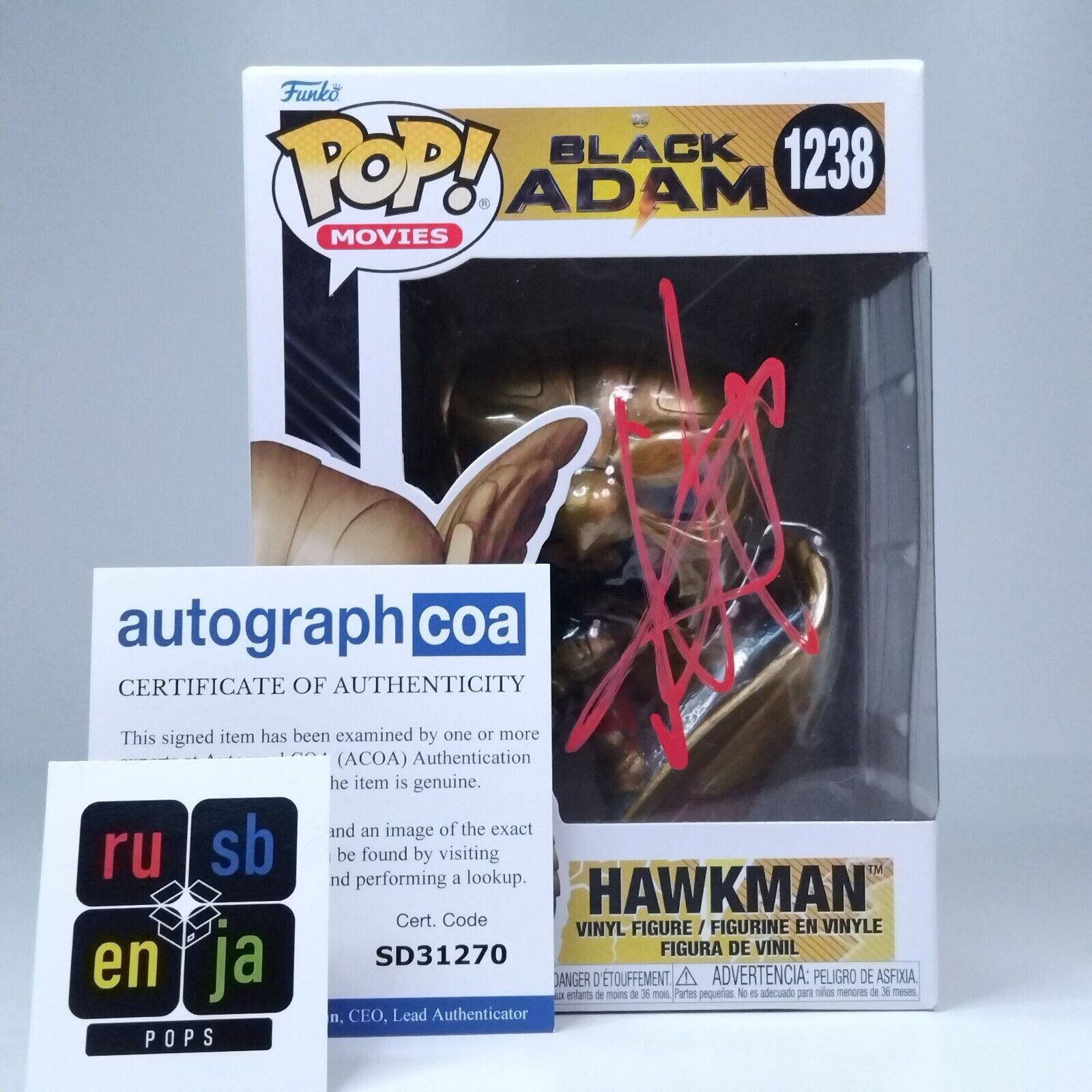 Funko Pop! DC Heroes Black Adam Hawkman Signed Aldis Hodge COA #1238 WS