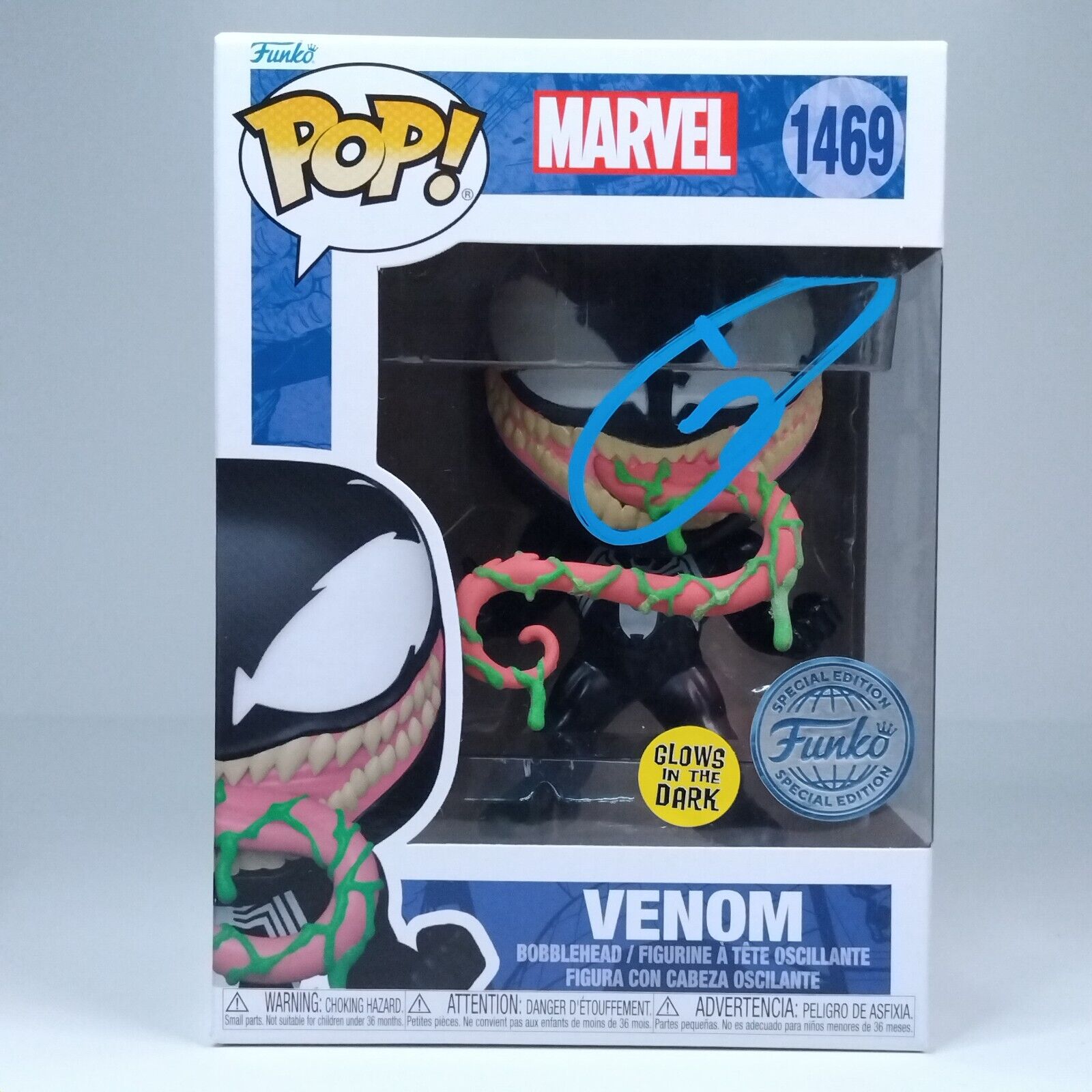 Funko Pop! Marvel Venom Glows Signed Tom Hardy COA #1469 WS