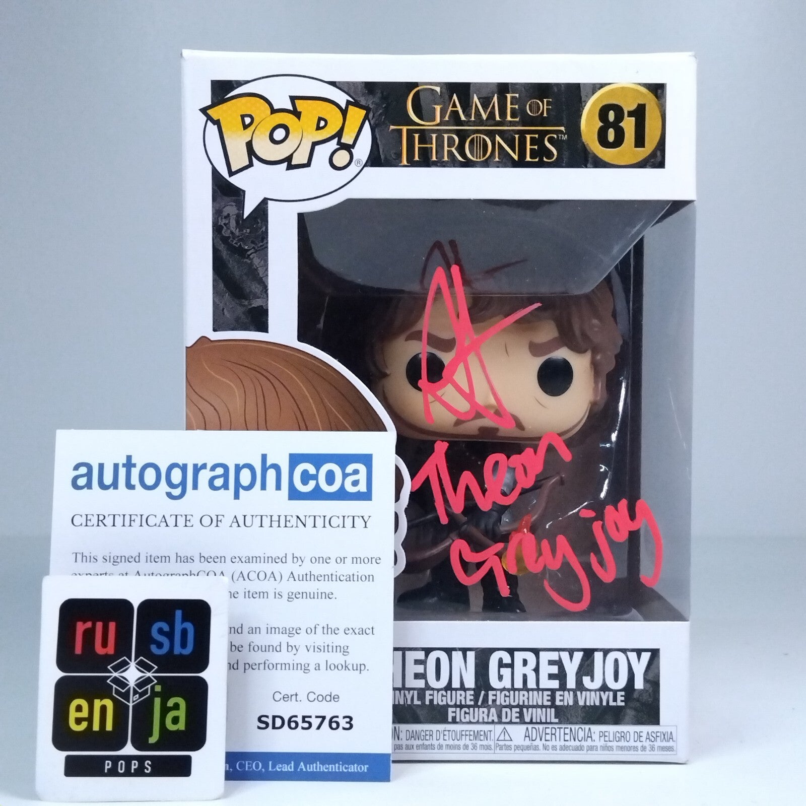 Funko Pop! TV Game of Thrones Theon Greyjoy Signed Alfie Allen & CN COA #81 WS