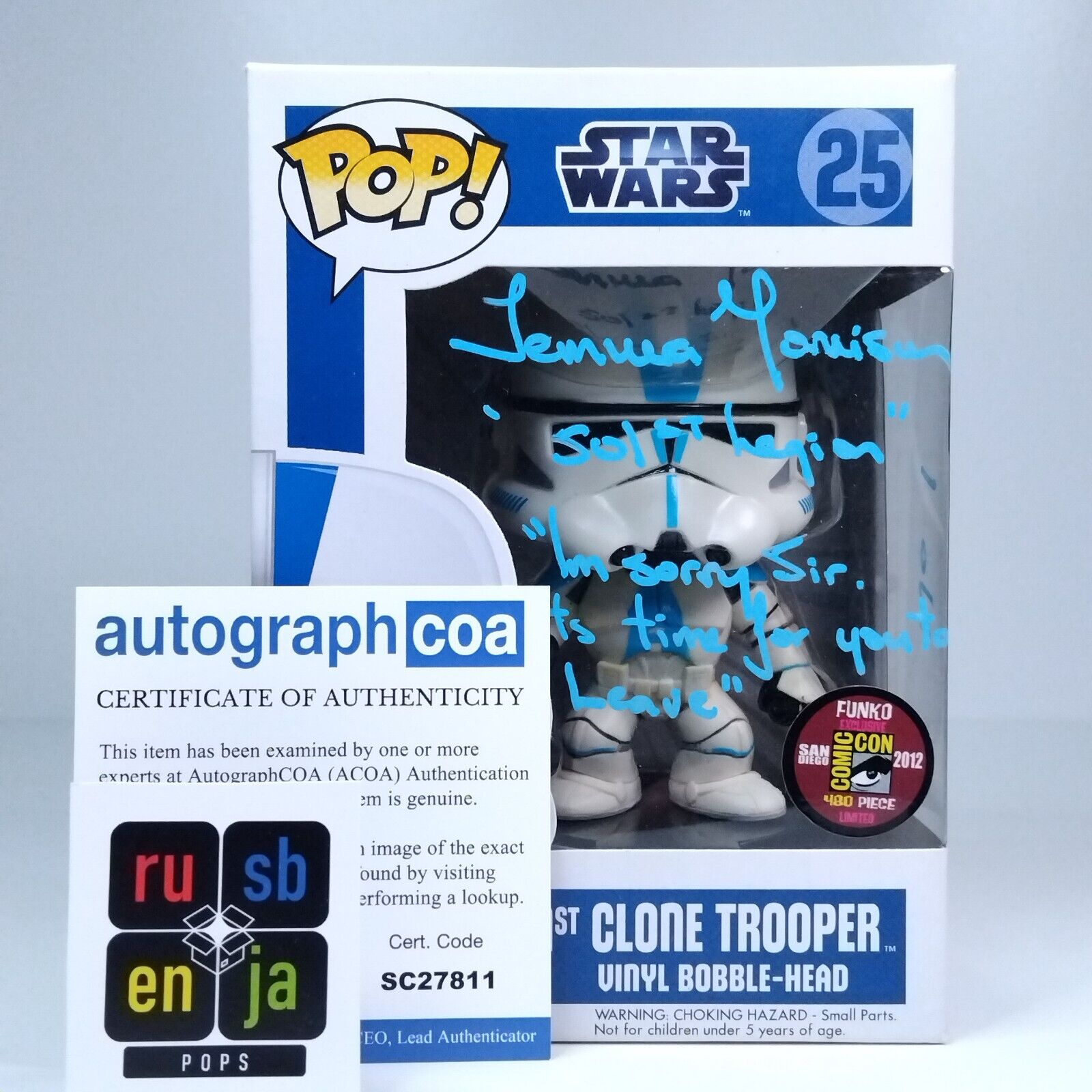 Funko Pop! Star Wars 501st Clone Trooper Signed Temuera Morrison & Quote COA #25