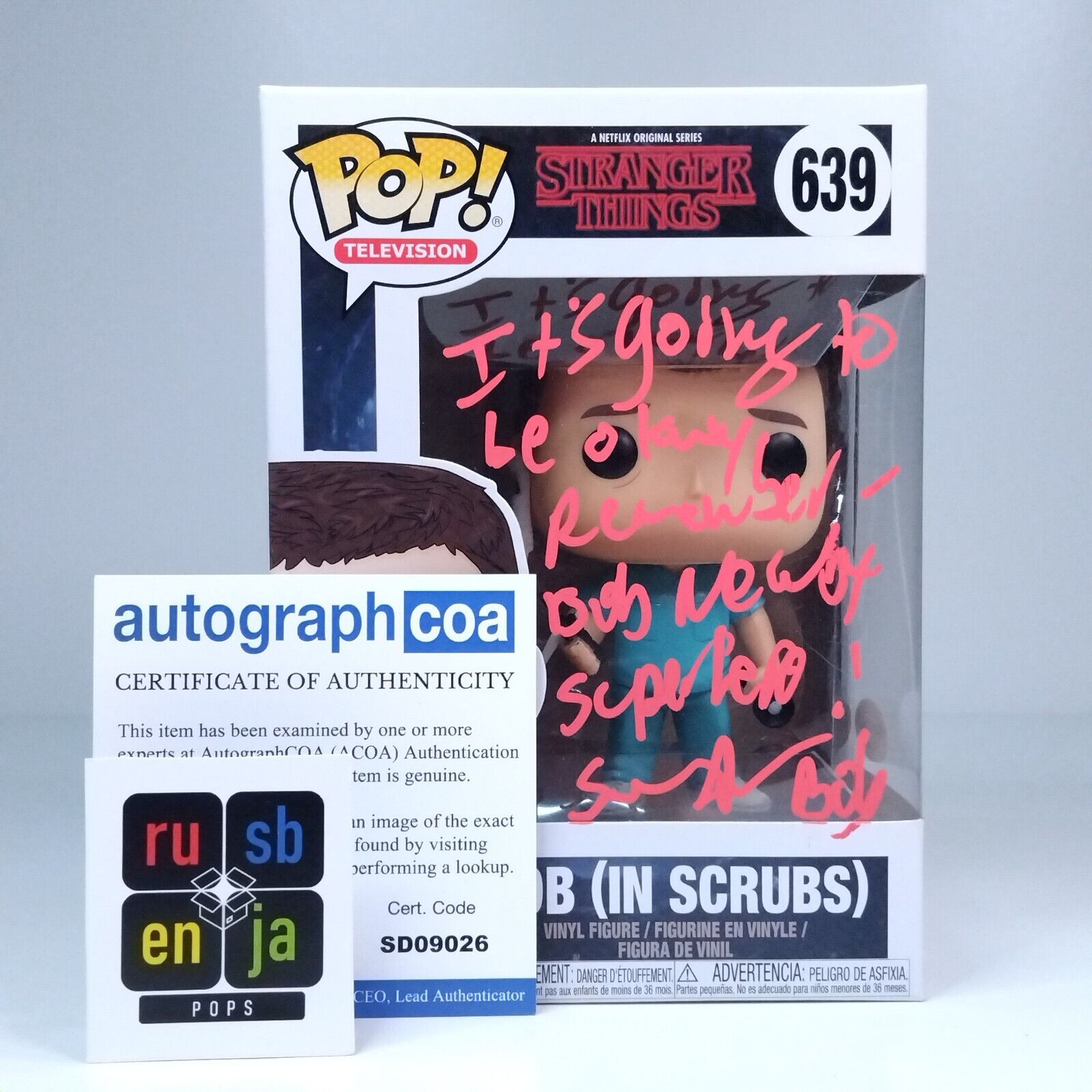 Funko Pop! TV Stranger Things Bob Signed Sean Astin & Quote COA #639