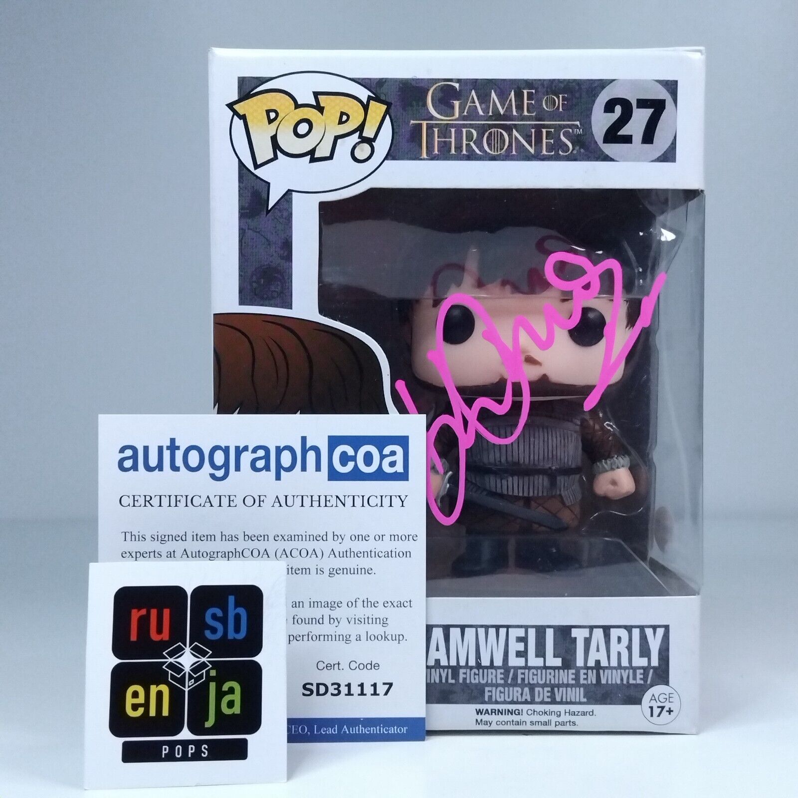 Funko Pop! TV Game of Thrones Samwell Tarly Signed John Bradley COA #27 WS