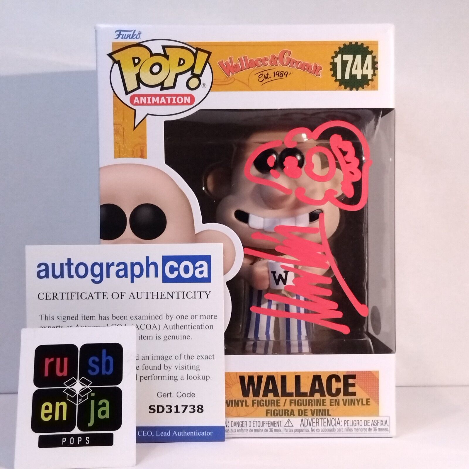 Funko Pop! Animation Wallace & Gromit Signed Merlin Crossingham COA #1744 WS