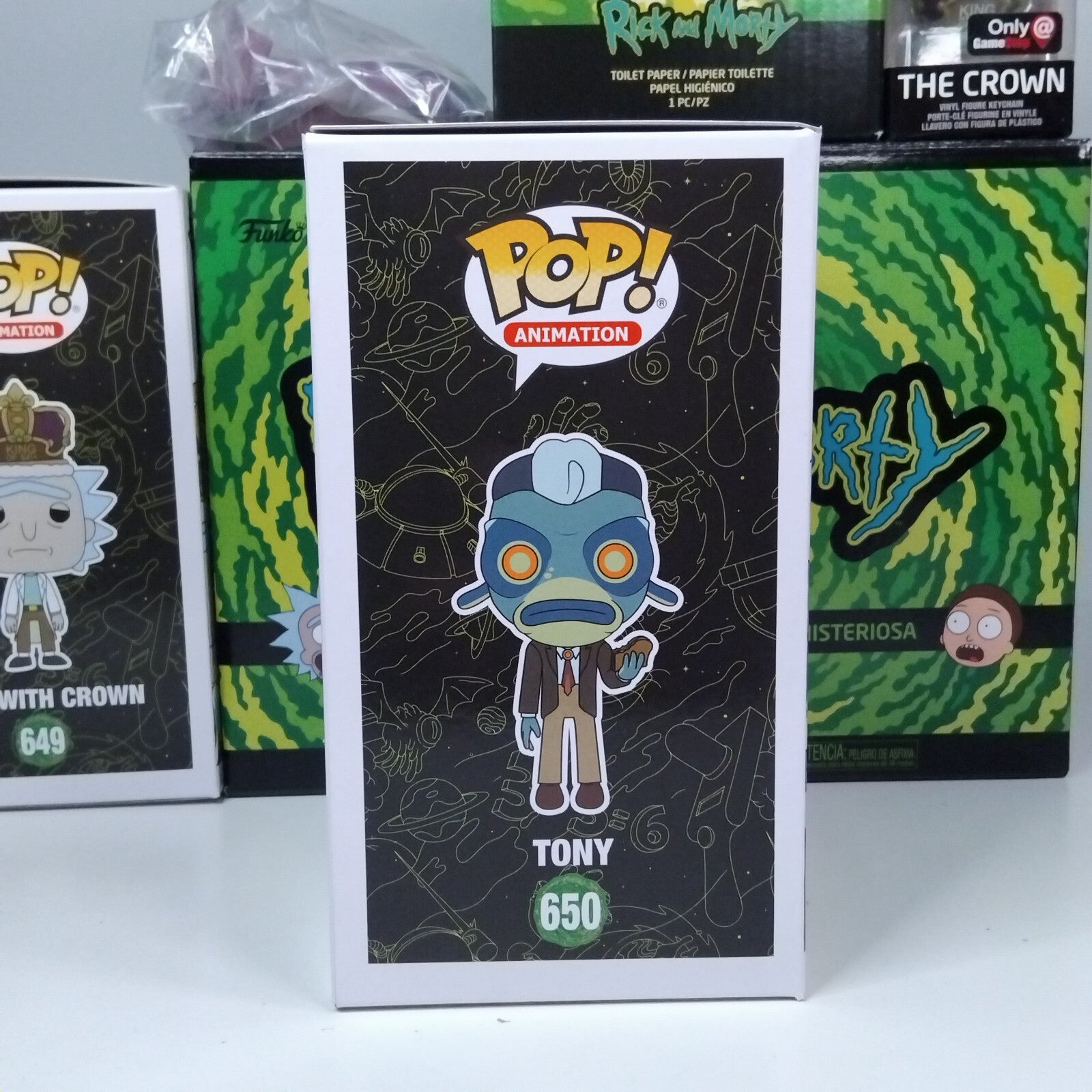 Funko Pop! Animation Rick and Morty - Gamestop Tony #650 & Rick with Crown #649