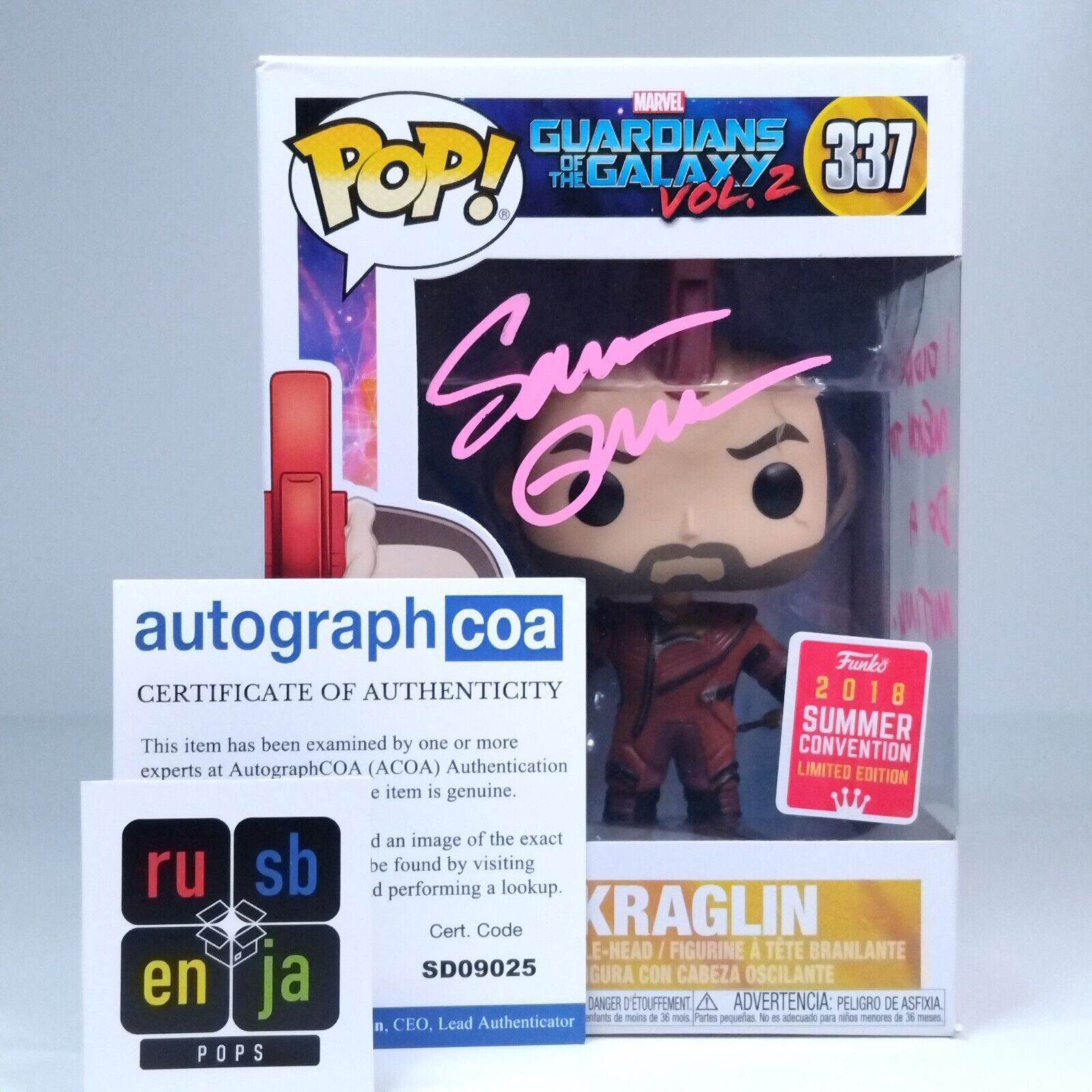 Funko Pop! Marvel Guardians Galaxy Kraglin Signed Sean Gunn COA #337