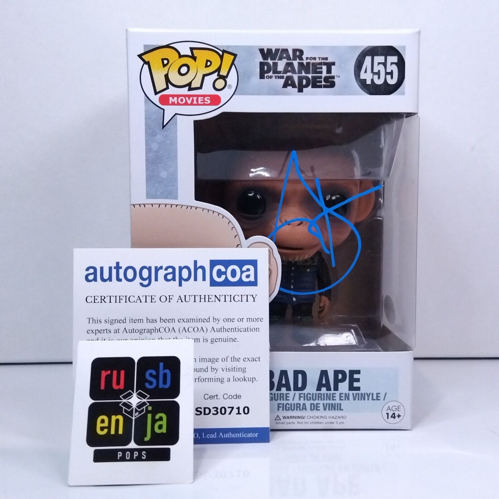 Funko Pop! Movies Planet of the Apes Bad Ape Signed Steve Zahn COA #455 WS