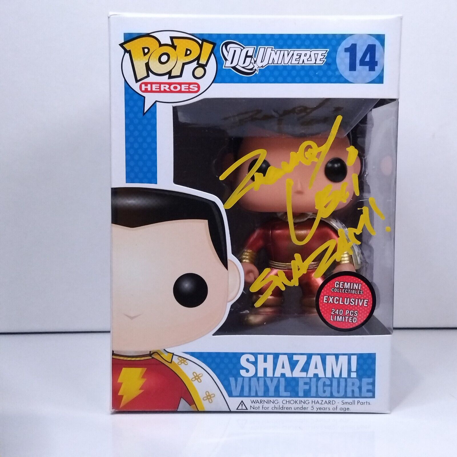 Funko Pop! DC Heroes Universe Shazam Metallic Signed Zachary Levi COA #14