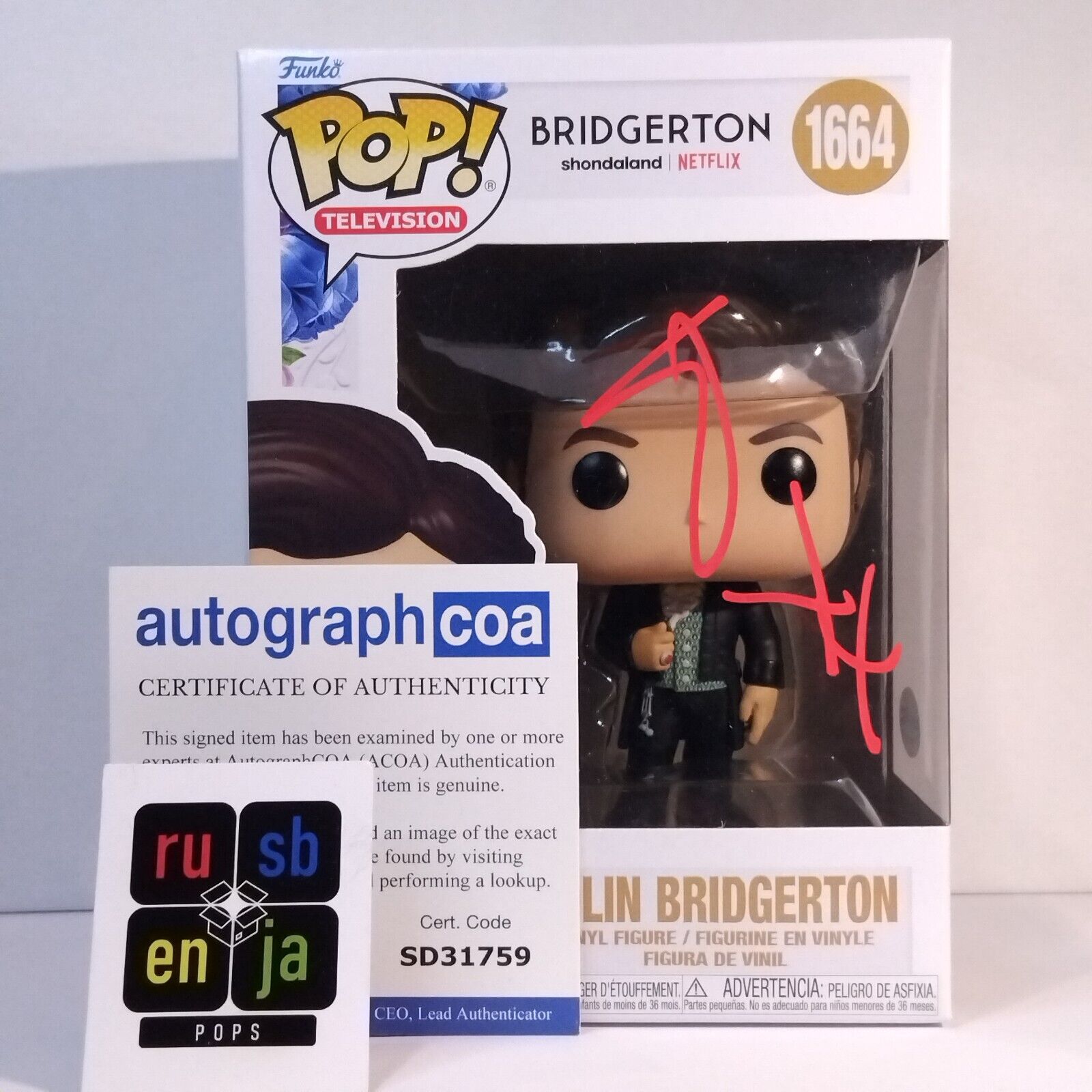 Funko Pop! TV Bridgerton Colin Bridgerton Signed Luke Newton COA #1664 WS