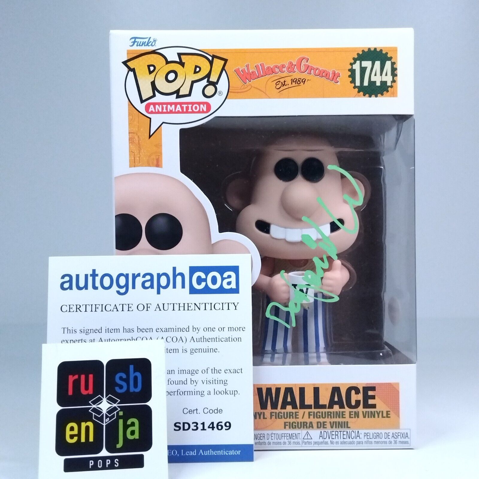 Funko Pop! Animation Wallace & Gromit Signed Ben Benjamin Whitehead COA #1744 WS